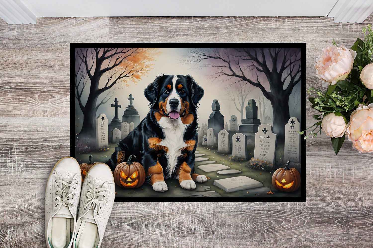 Bernese Mountain Dog Spooky Halloween Indoor or Outdoor Mat 24x36
