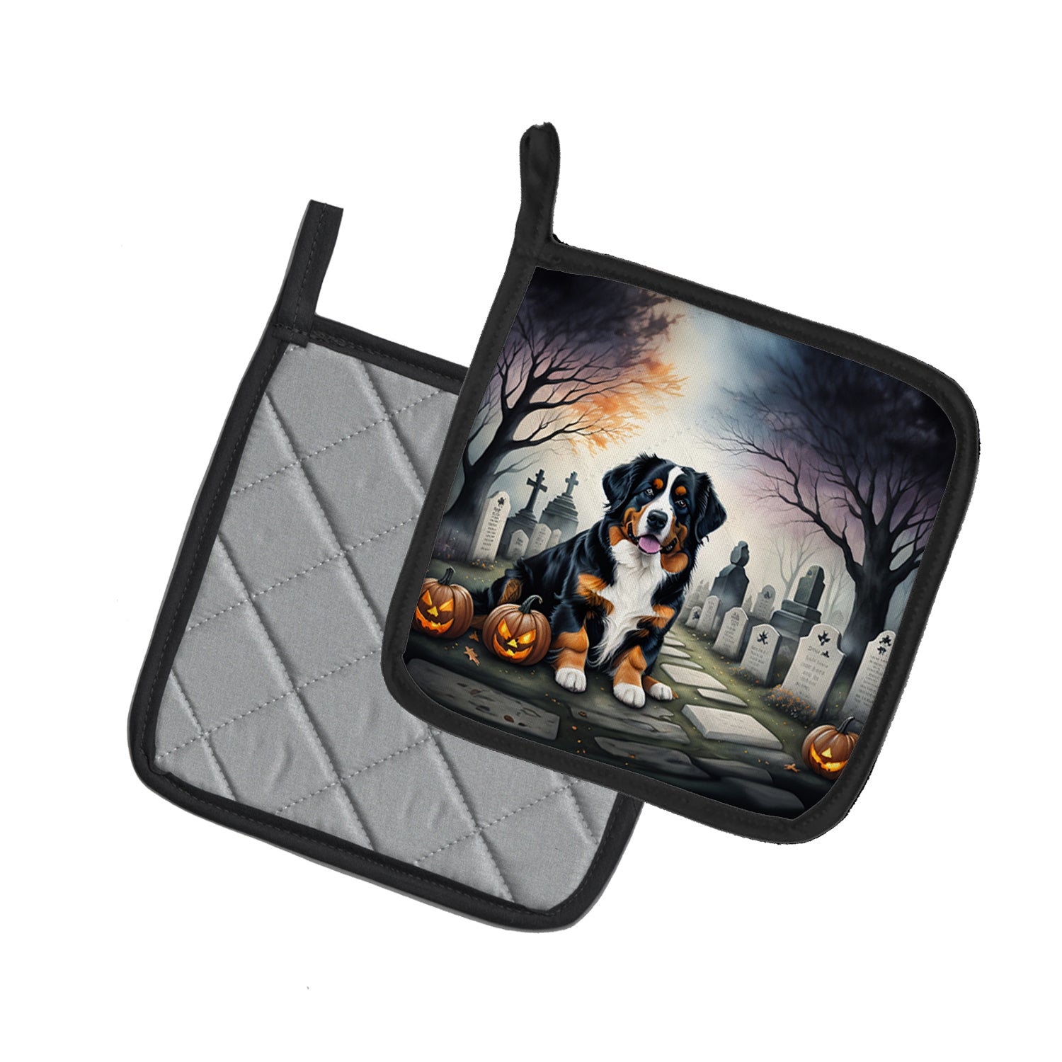 Buy this Bernese Mountain Dog Spooky Halloween Pair of Pot Holders