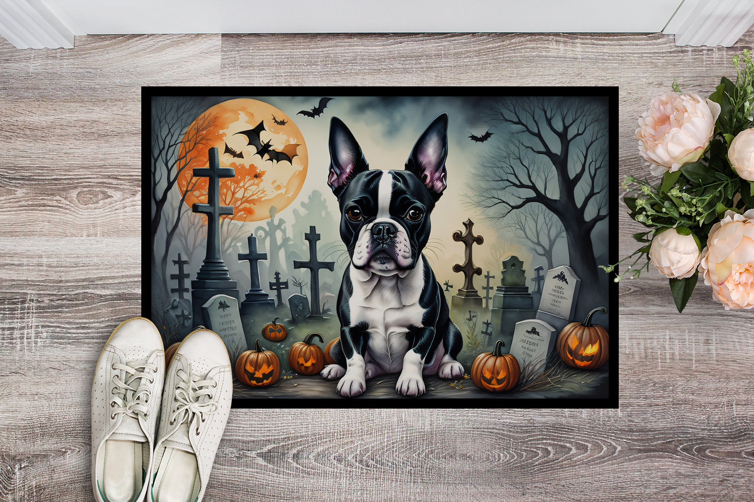Buy this Boston Terrier Spooky Halloween Doormat 18x27