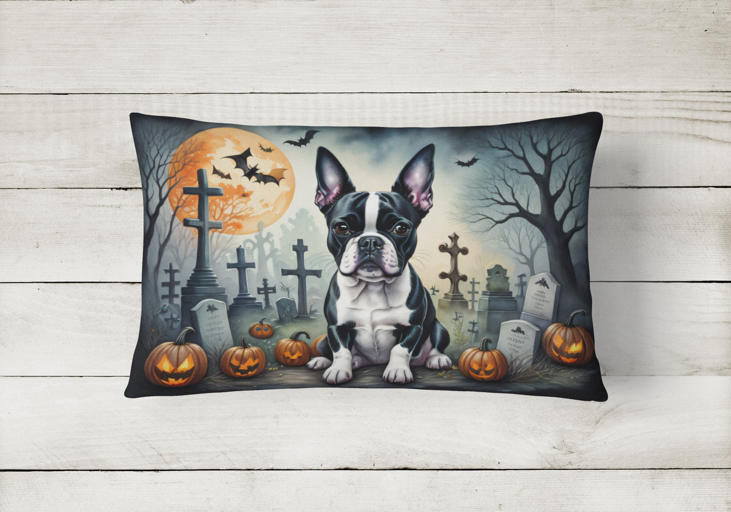 Buy this Boston Terrier Spooky Halloween Fabric Decorative Pillow