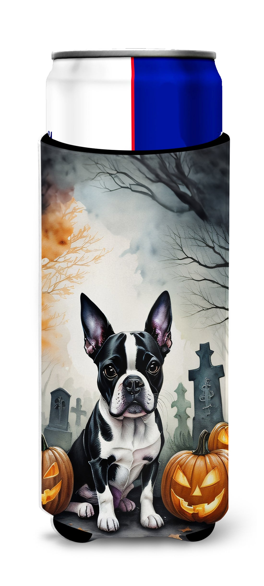 Buy this Boston Terrier Spooky Halloween Hugger for Ultra Slim Cans