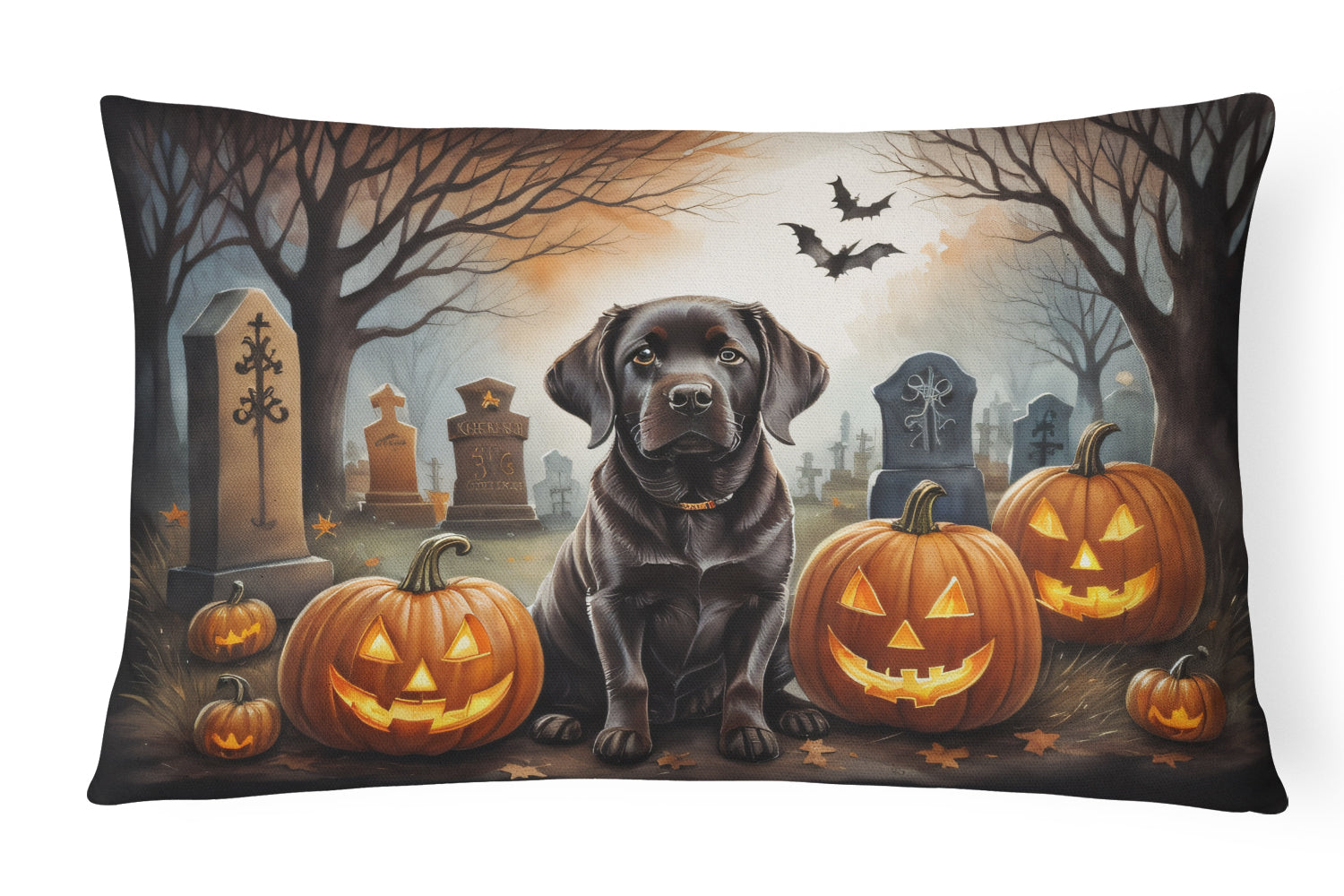 Buy this Chocolate Labrador Retriever Spooky Halloween Fabric Decorative Pillow