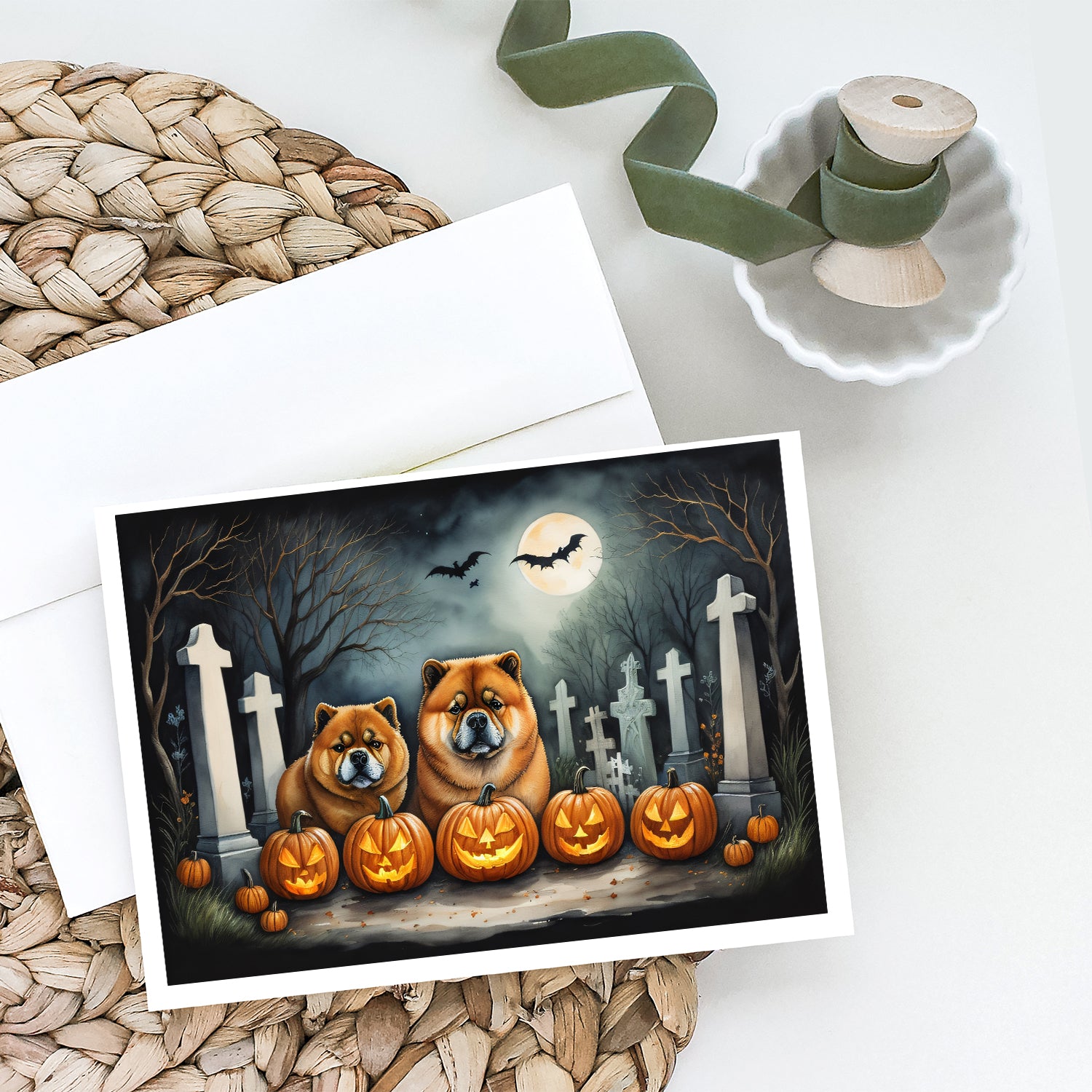 Buy this Chow Chow Spooky Halloween Greeting Cards and Envelopes Pack of 8