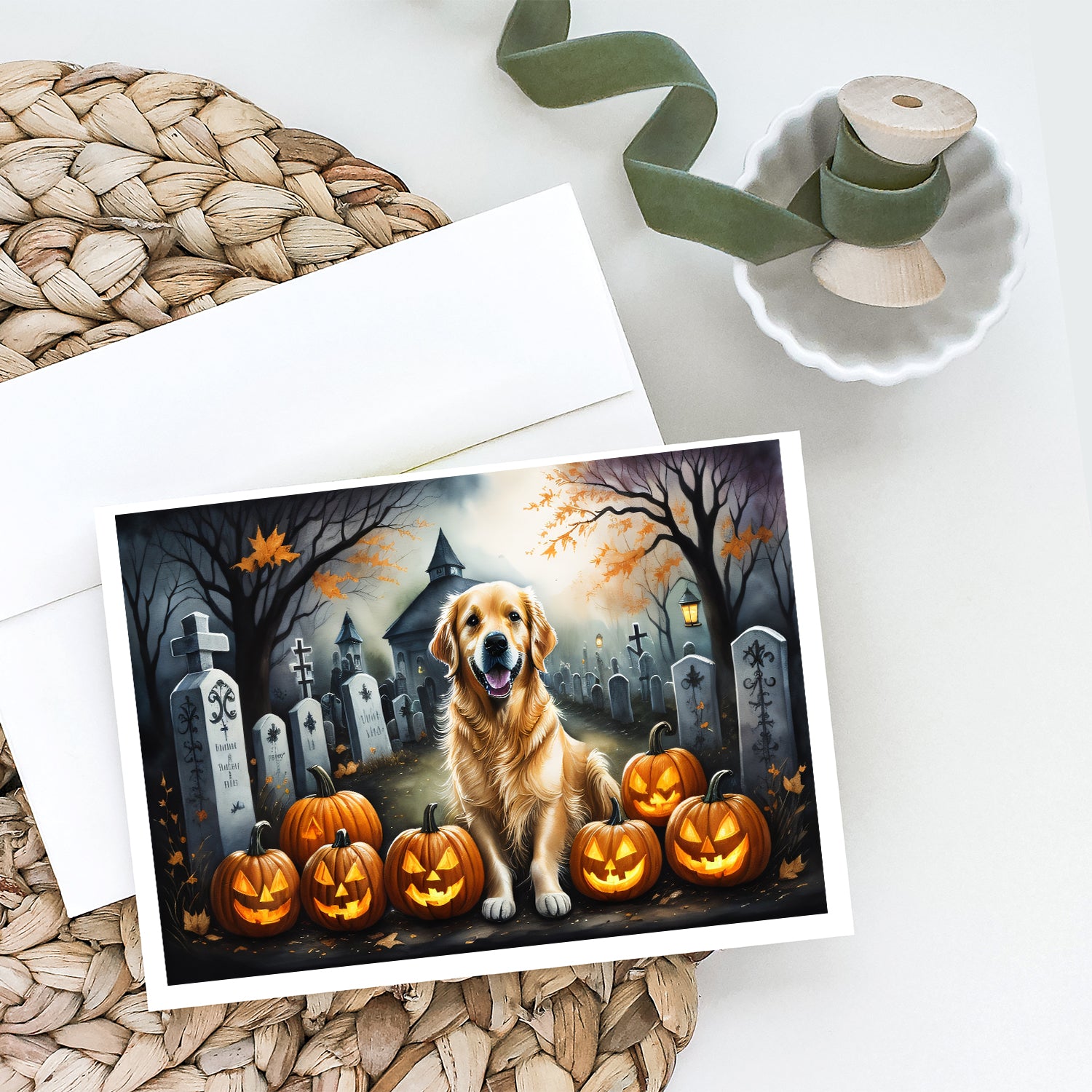 Buy this Golden Retriever Spooky Halloween Greeting Cards and Envelopes Pack of 8