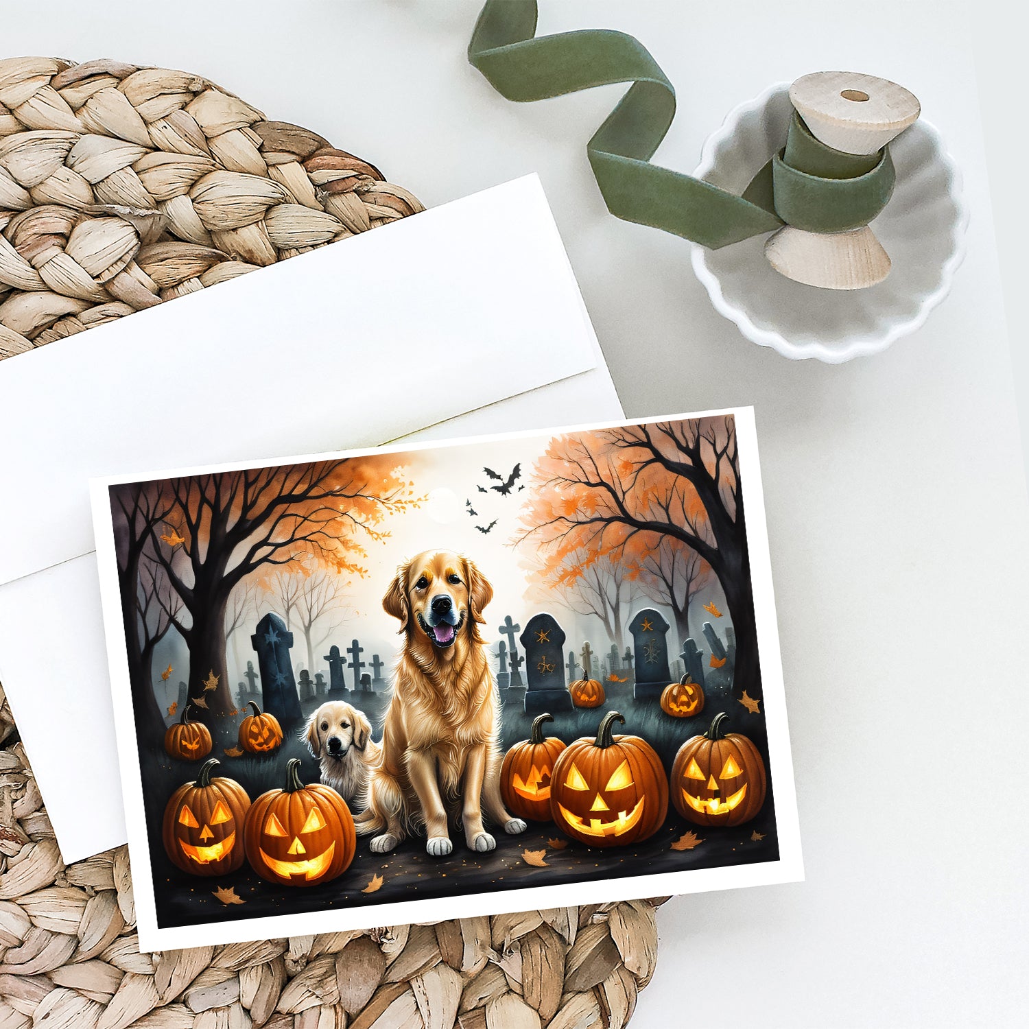 Buy this Golden Retriever Spooky Halloween Greeting Cards and Envelopes Pack of 8
