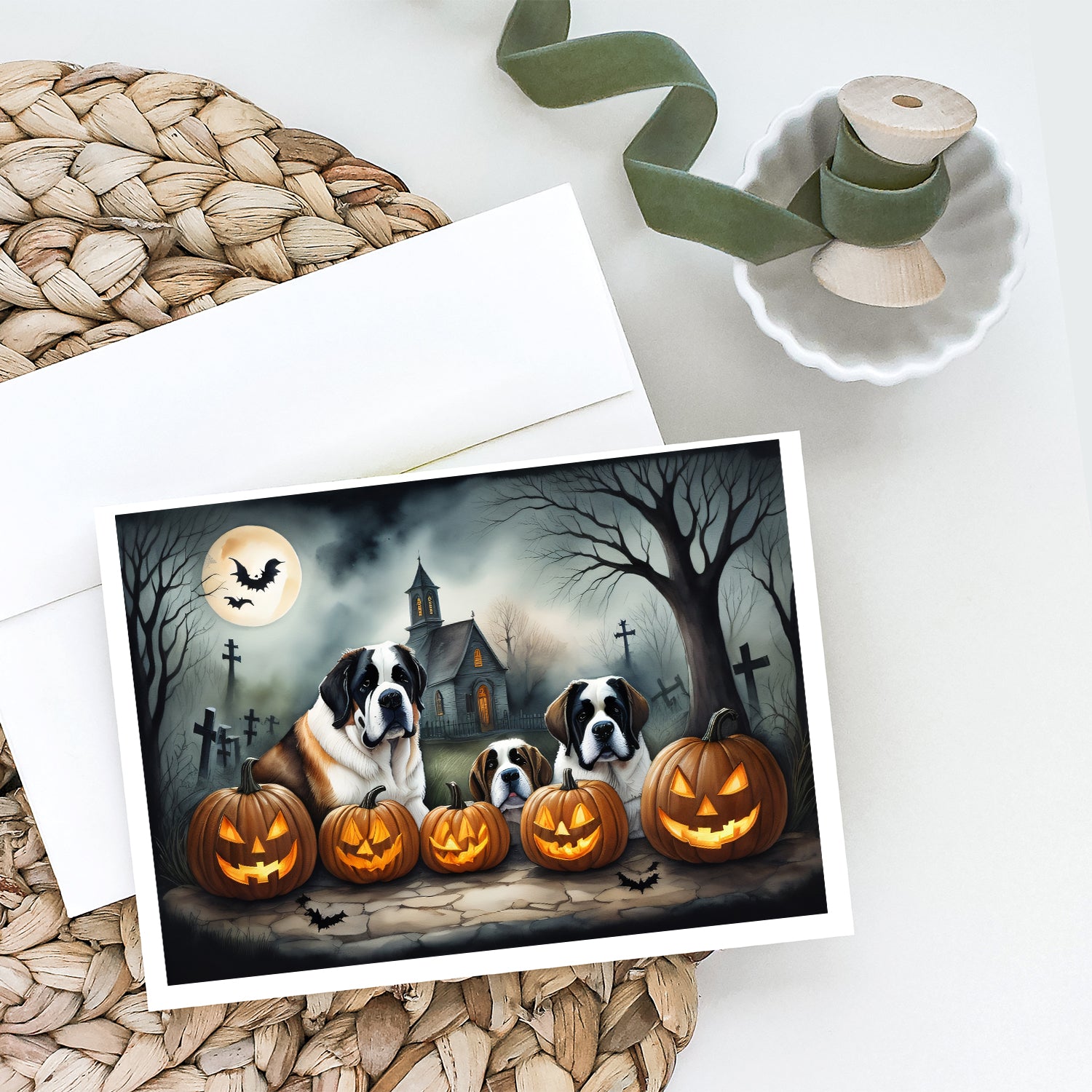 Buy this Saint Bernard Spooky Halloween Greeting Cards and Envelopes Pack of 8
