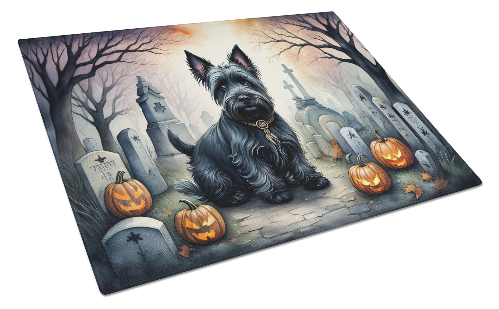 Buy this Scottish Terrier Spooky Halloween Glass Cutting Board Large