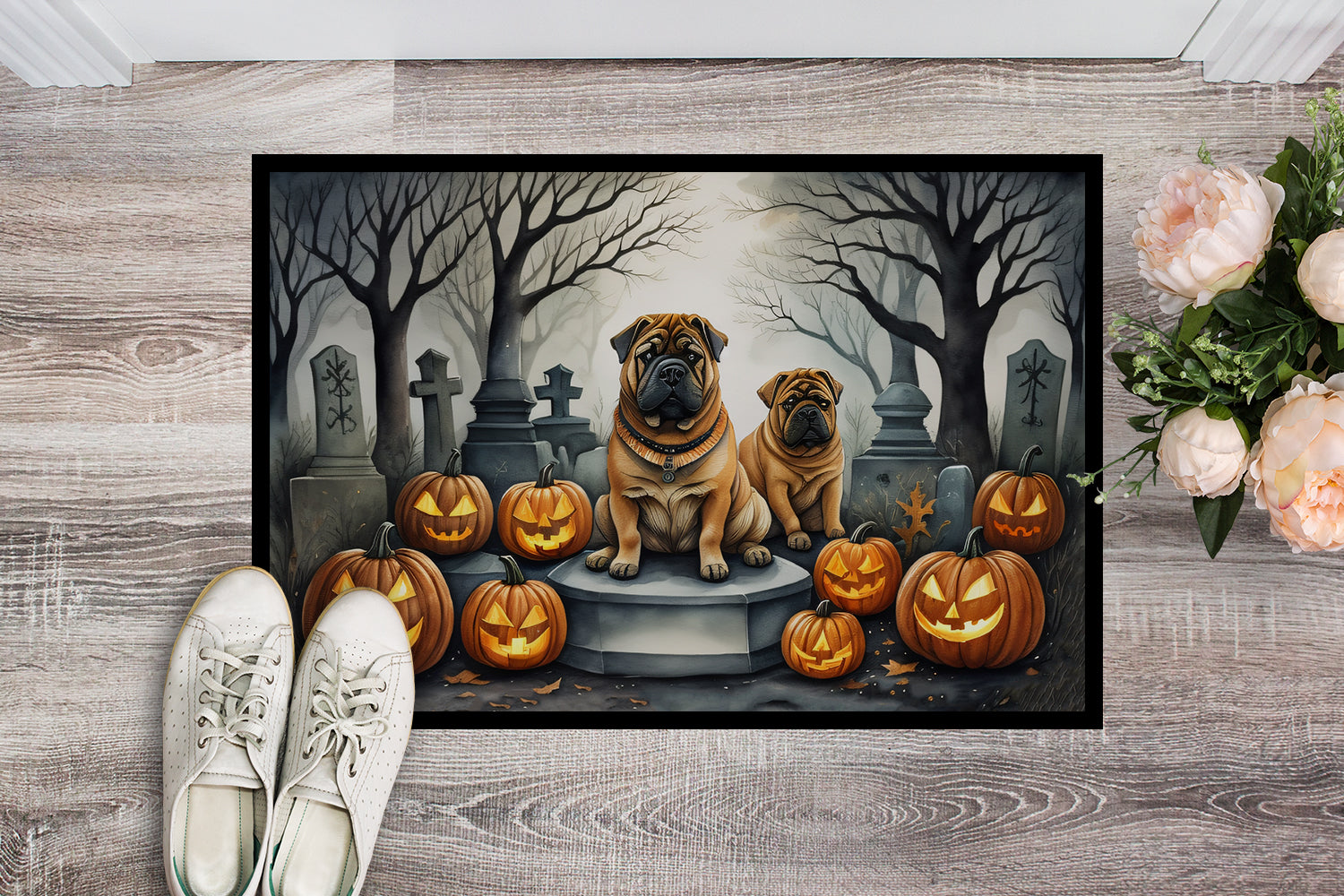 Buy this Shar Pei Spooky Halloween Indoor or Outdoor Mat 24x36
