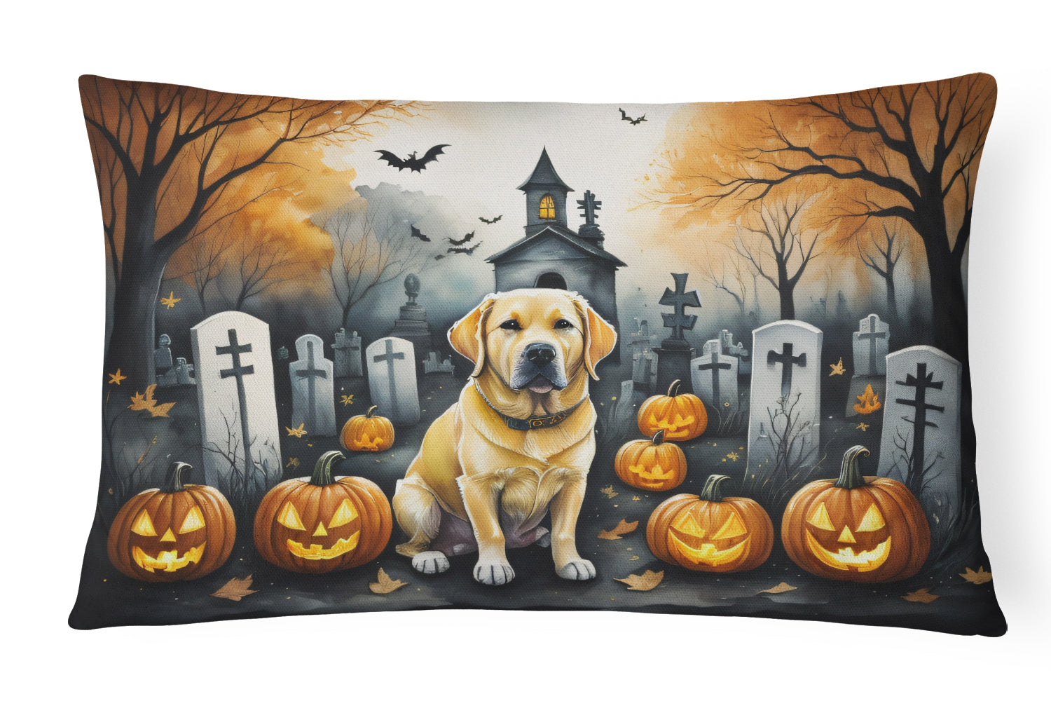 Buy this Yellow Labrador Retriever Spooky Halloween Fabric Decorative Pillow
