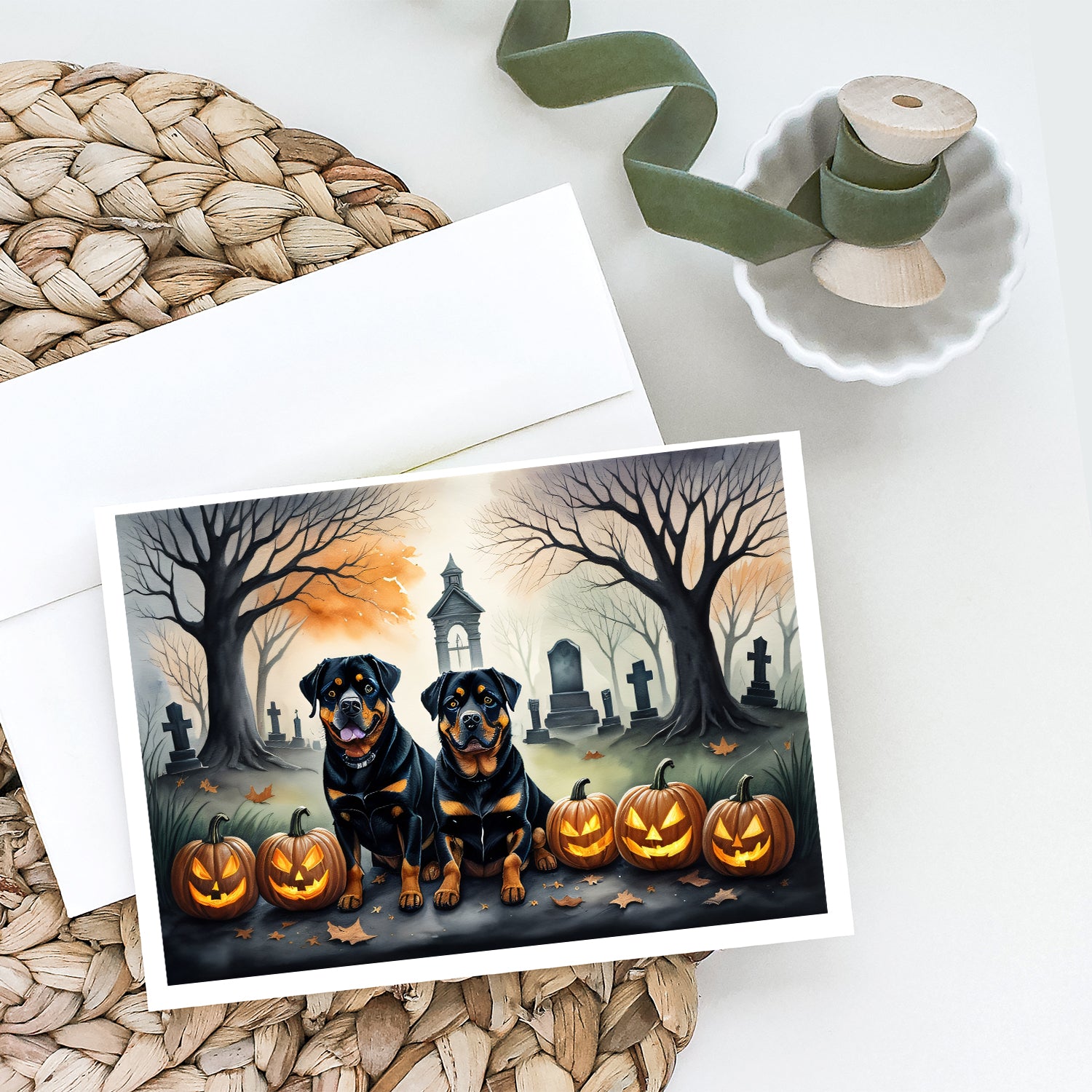Buy this Rottweiler Spooky Halloween Greeting Cards and Envelopes Pack of 8