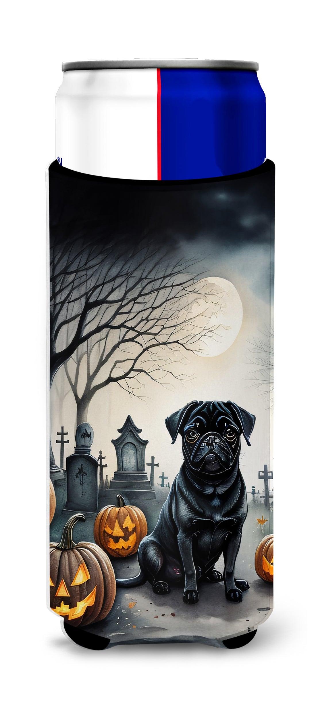 Buy this Black Pug Spooky Halloween Hugger for Ultra Slim Cans