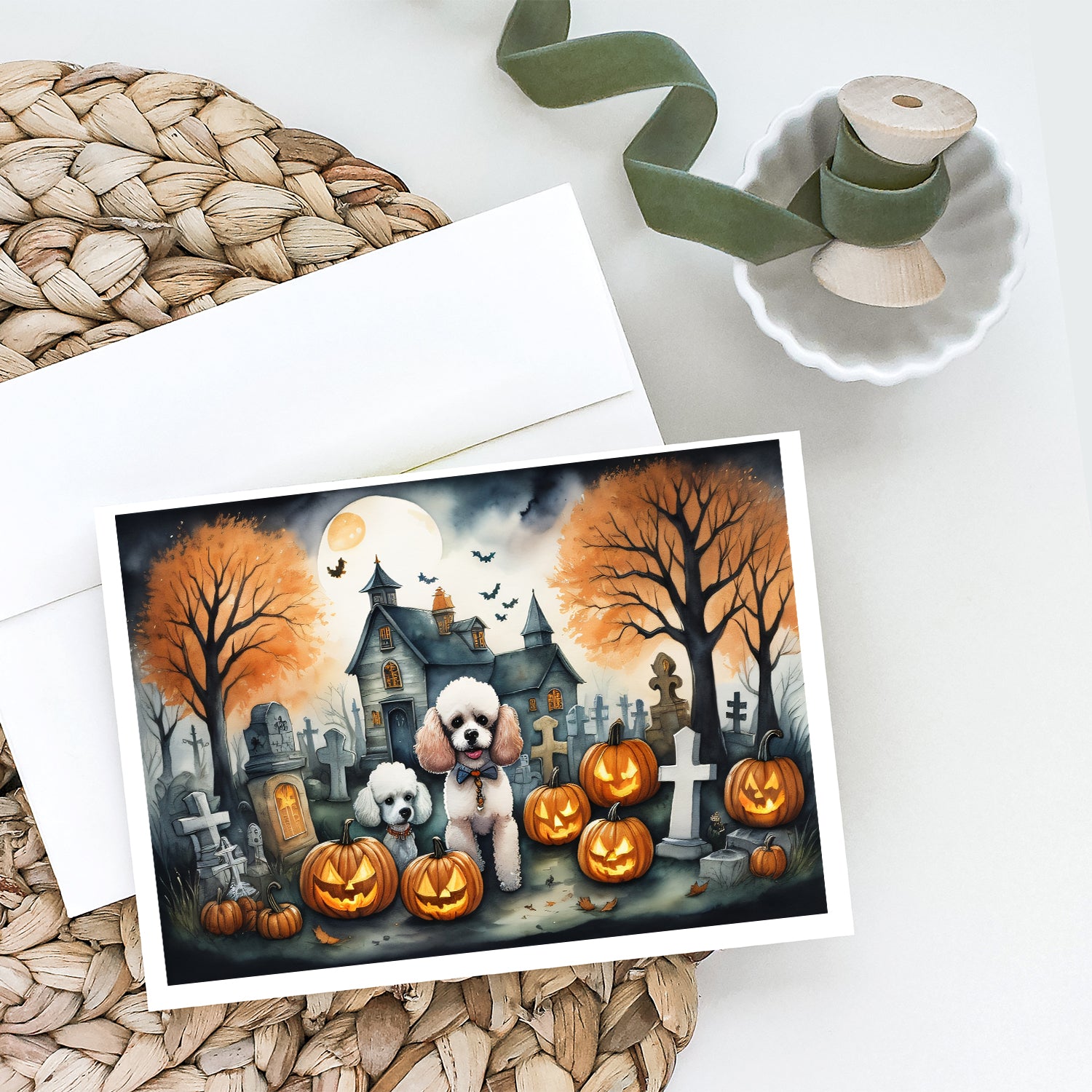 Buy this Poodle Spooky Halloween Greeting Cards and Envelopes Pack of 8