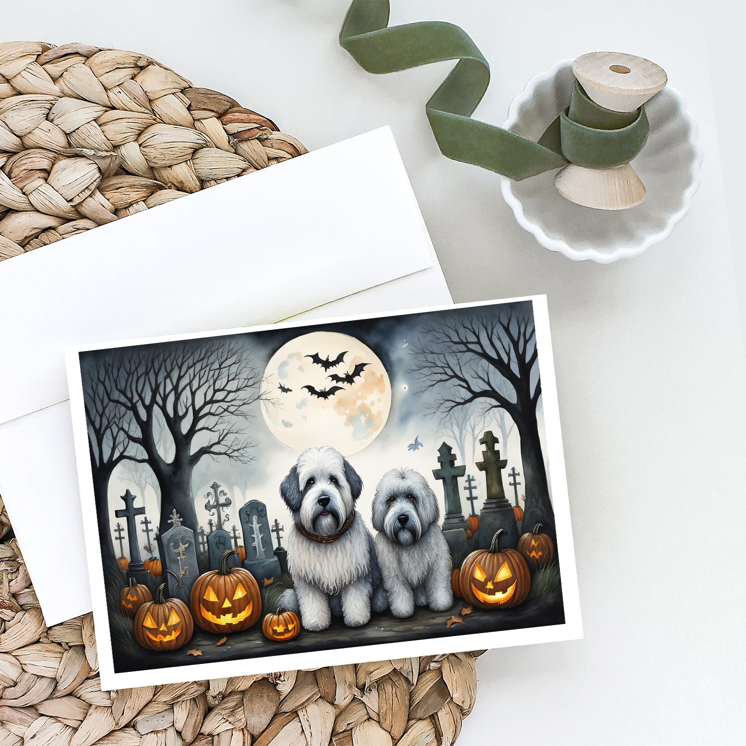 Buy this Old English Sheepdog Spooky Halloween Greeting Cards and Envelopes Pack of 8
