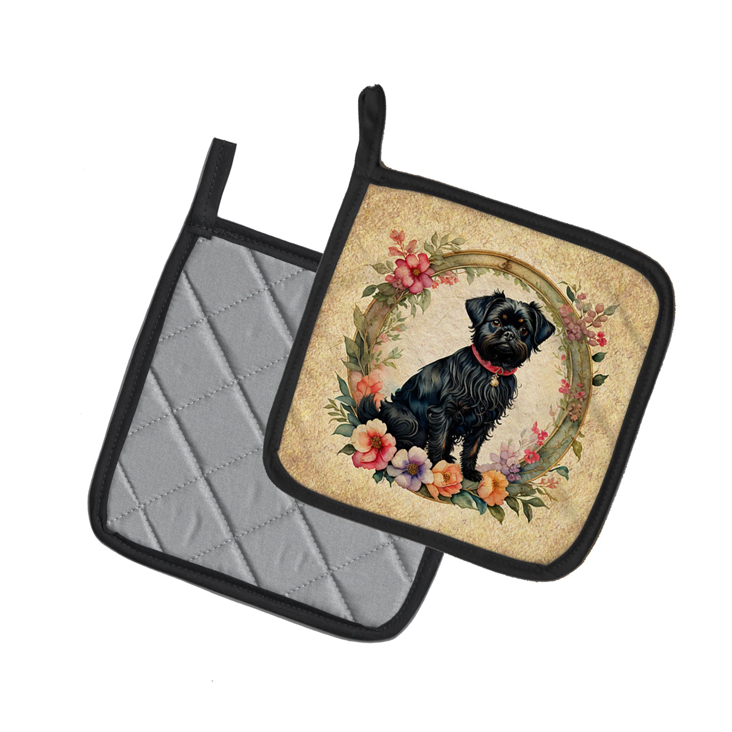 Buy this Affenpinscher and Flowers Pair of Pot Holders