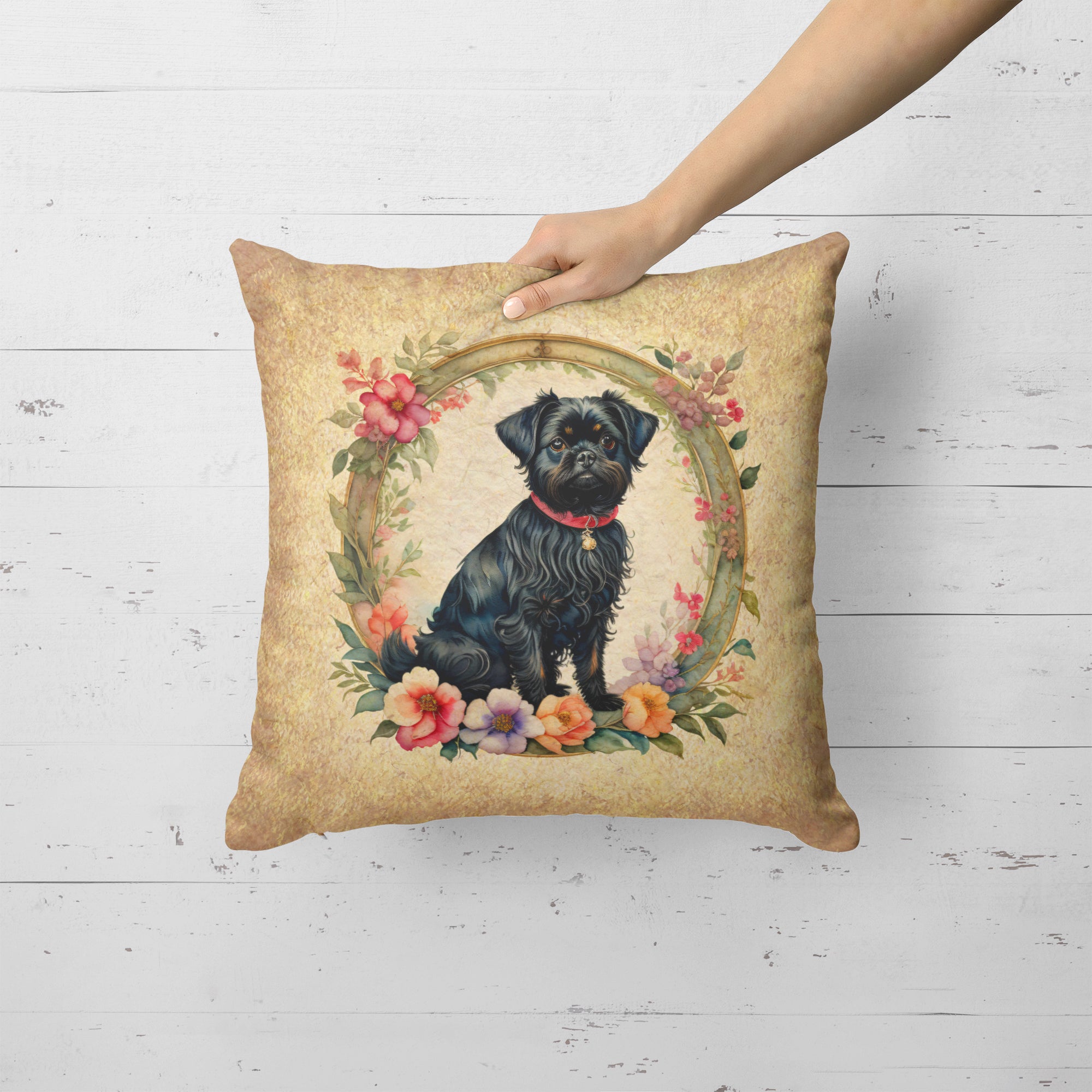 Buy this Affenpinscher and Flowers Fabric Decorative Pillow