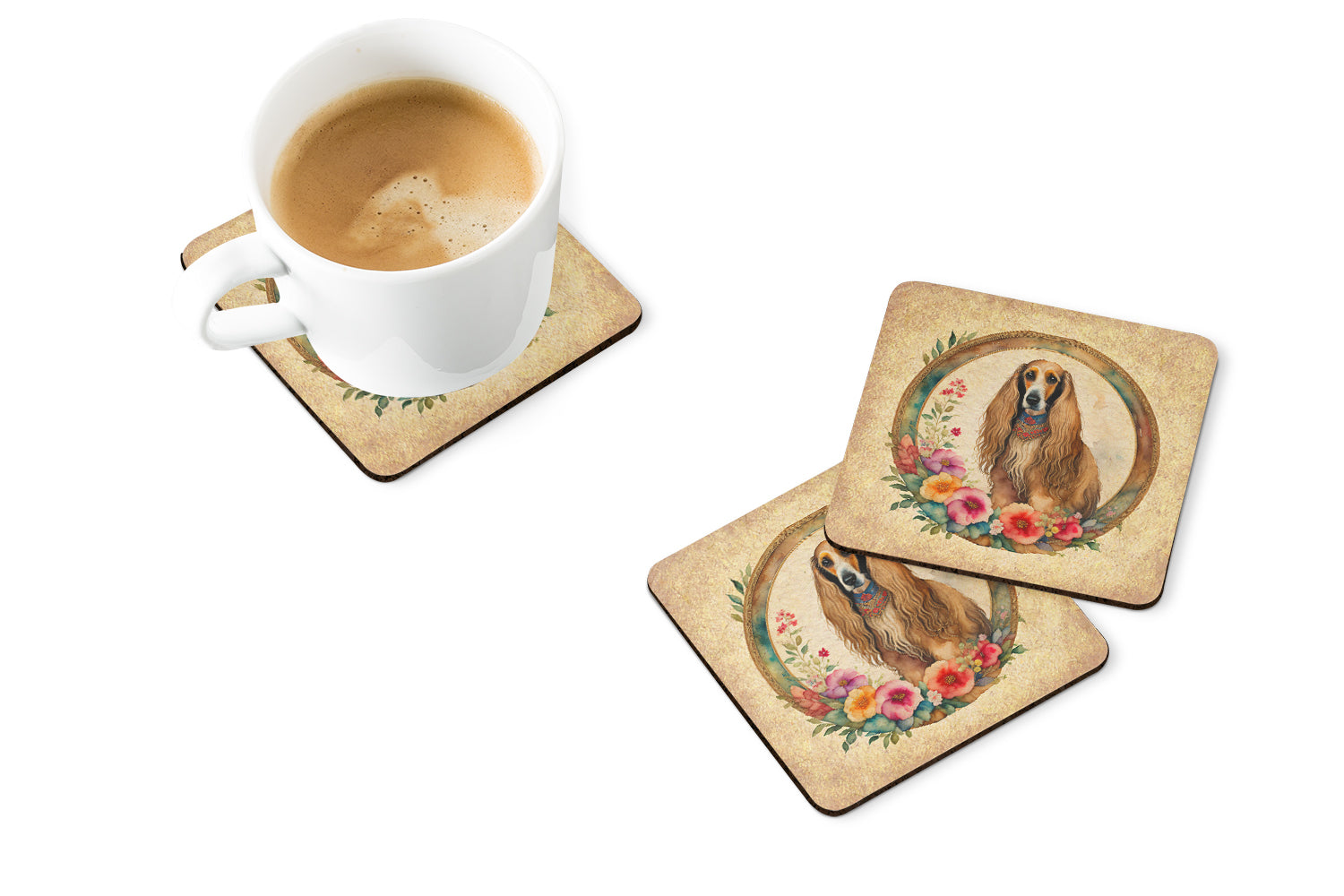 Buy this Afghan Hound and Flowers Foam Coasters