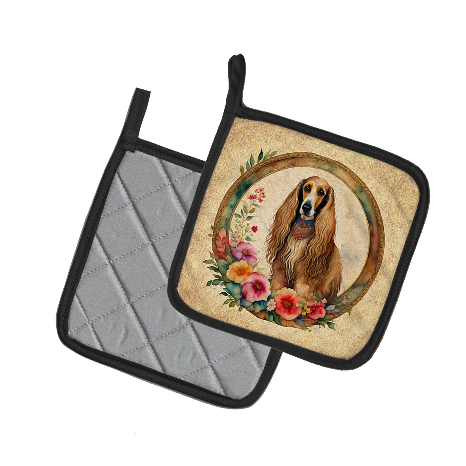 Buy this Afghan Hound and Flowers Pair of Pot Holders