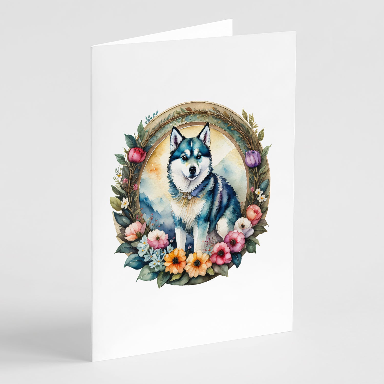 Buy this Alaskan Klee Kai and Flowers Greeting Cards and Envelopes Pack of 8