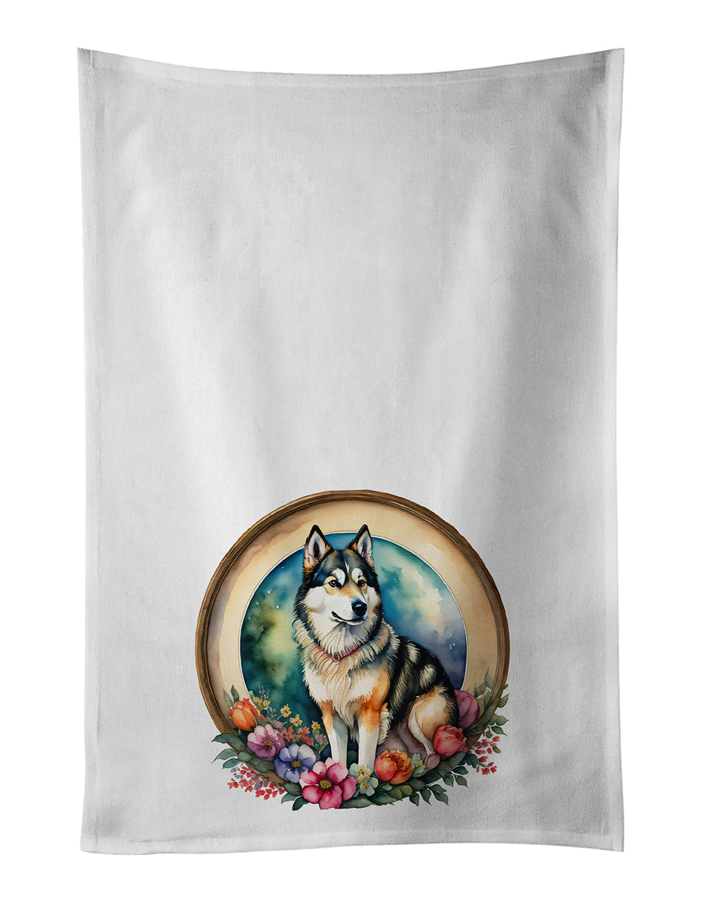 Buy this Alaskan Malamute and Flowers Kitchen Towel Set of 2