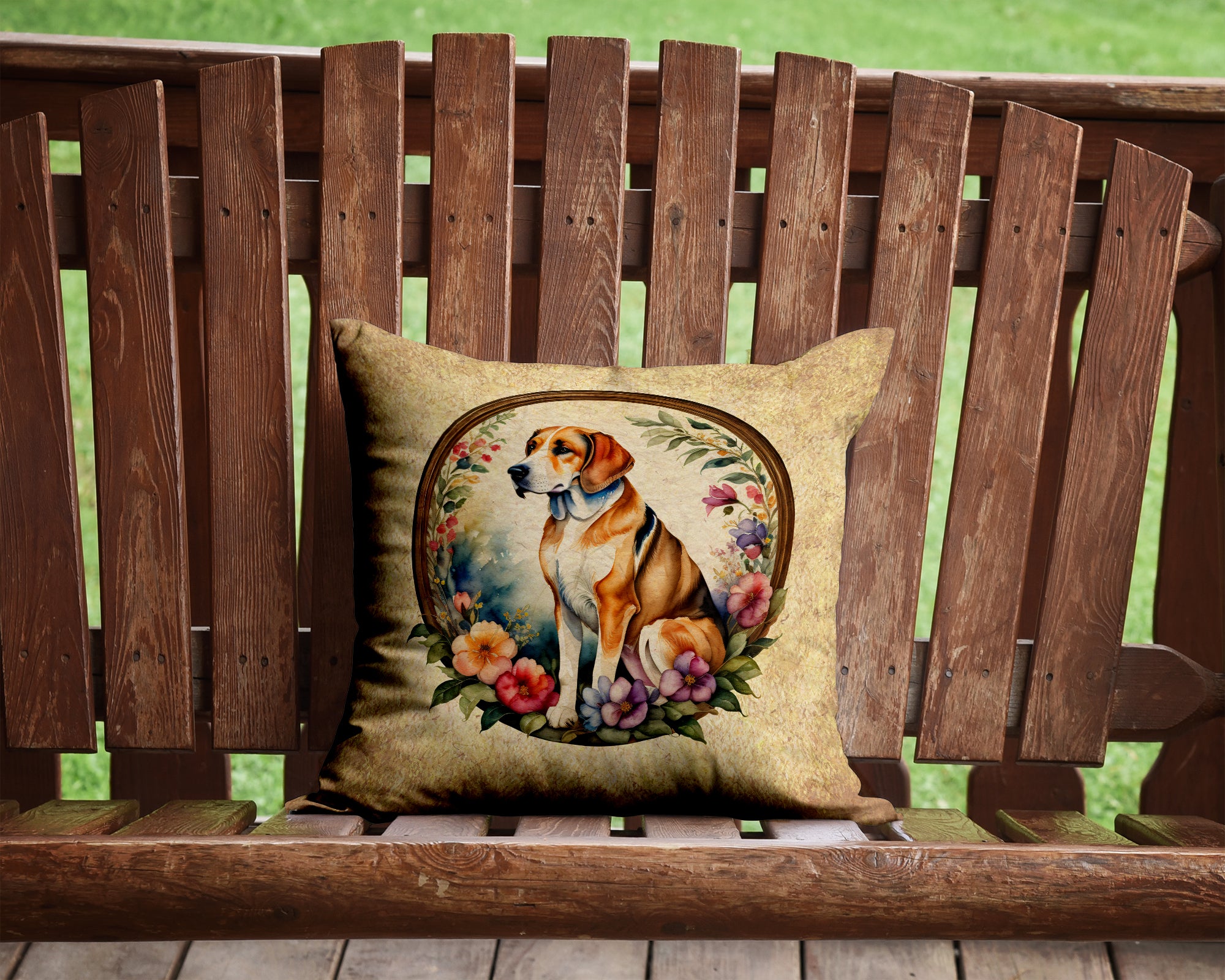 Buy this American Foxhound and Flowers Fabric Decorative Pillow