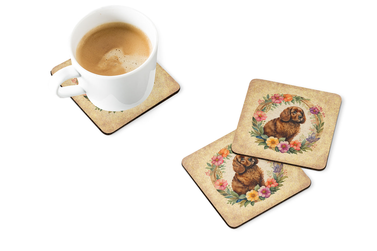 Buy this American Water Spaniel and Flowers Foam Coasters