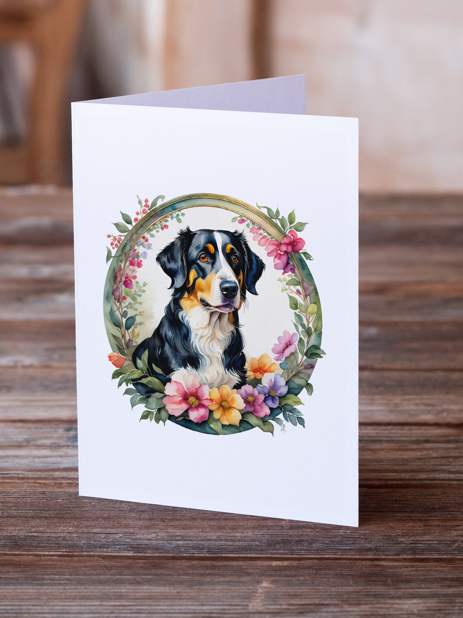 Appenzeller Sennenhund and Flowers Greeting Cards and Envelopes Pack of 8