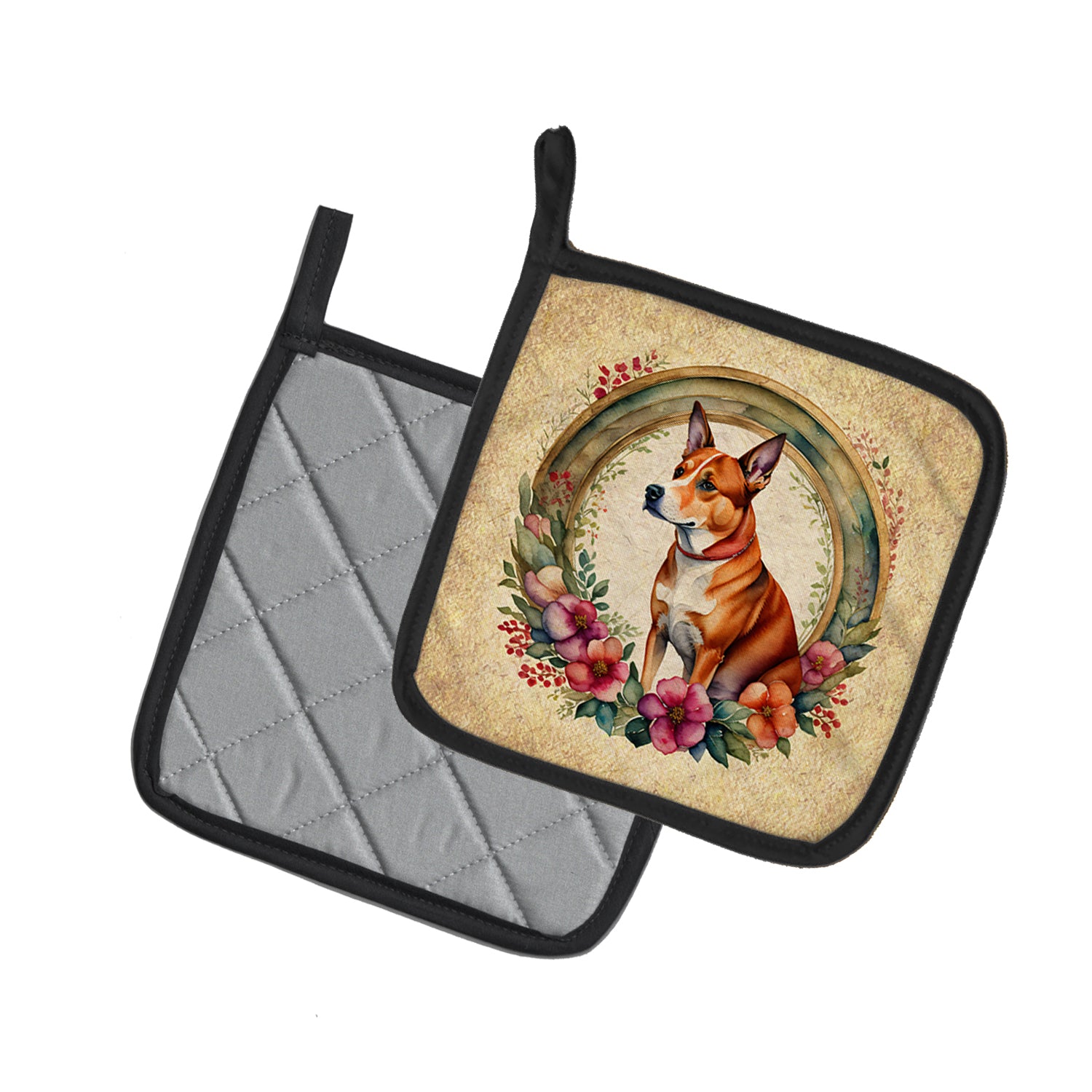 Buy this Basenji and Flowers Pair of Pot Holders
