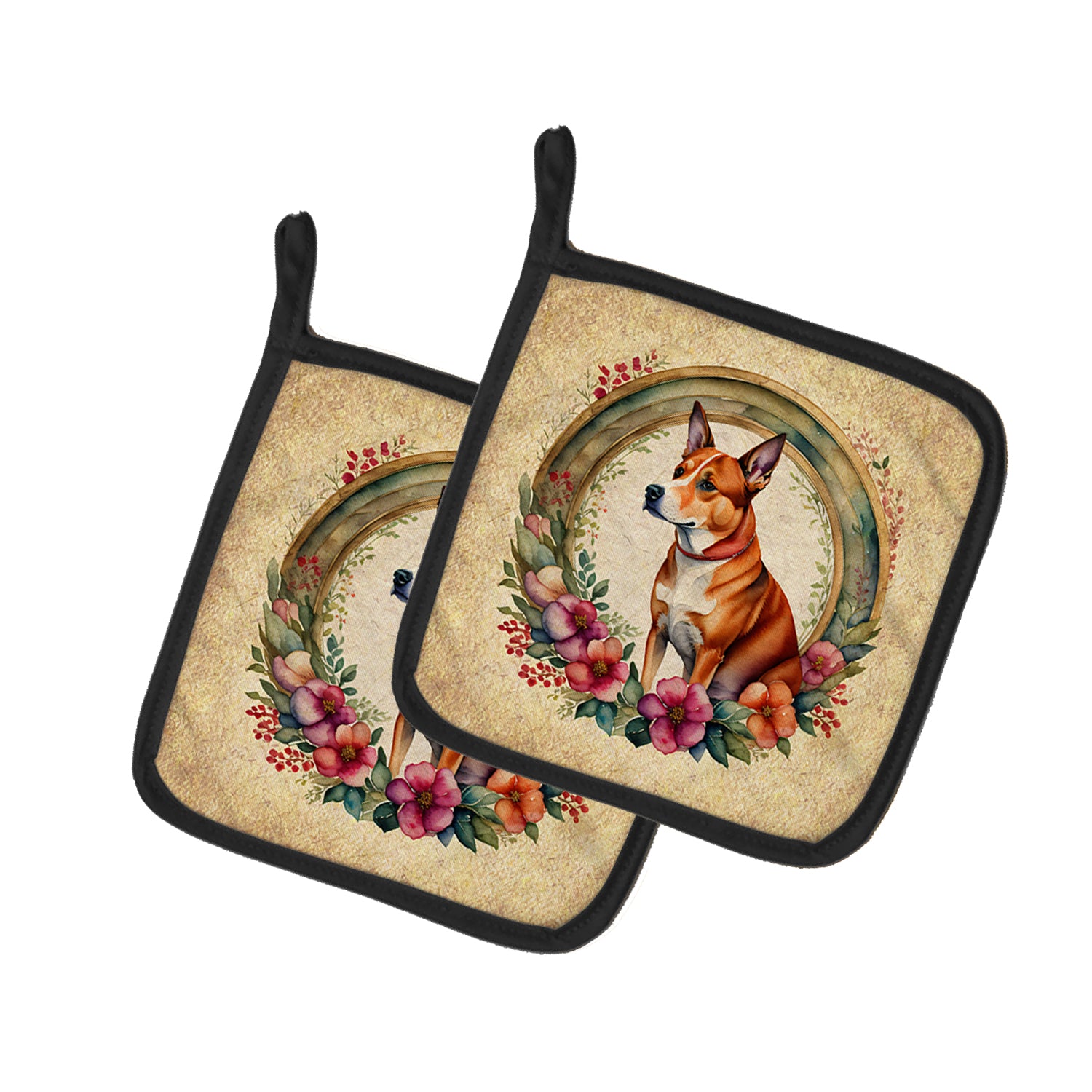 Buy this Basenji and Flowers Pair of Pot Holders