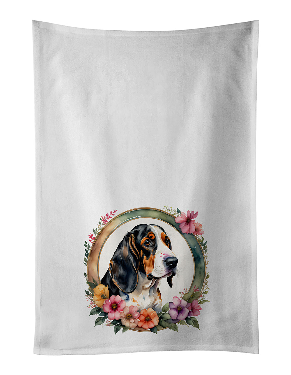 Buy this Basset Hound and Flowers Kitchen Towel Set of 2