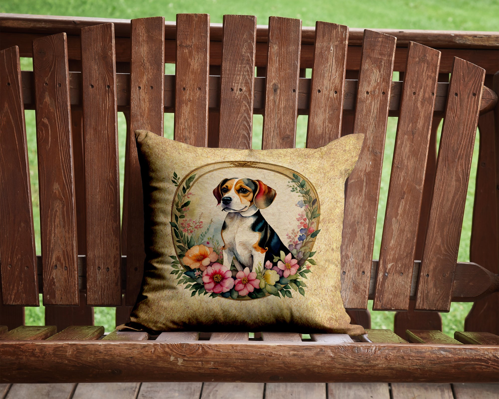 Buy this Beagle and Flowers Fabric Decorative Pillow
