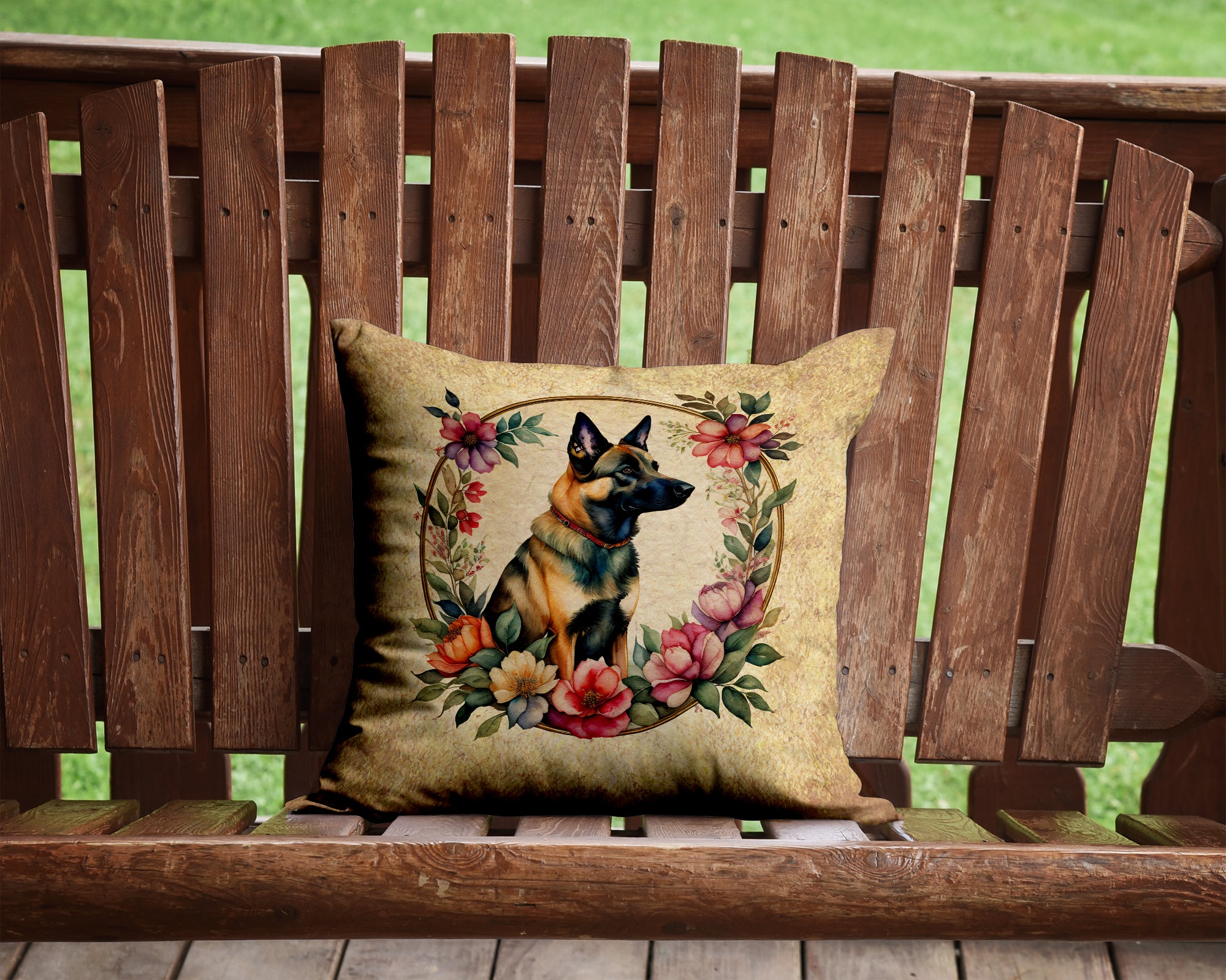 Buy this Belgian Malinois and Flowers Fabric Decorative Pillow