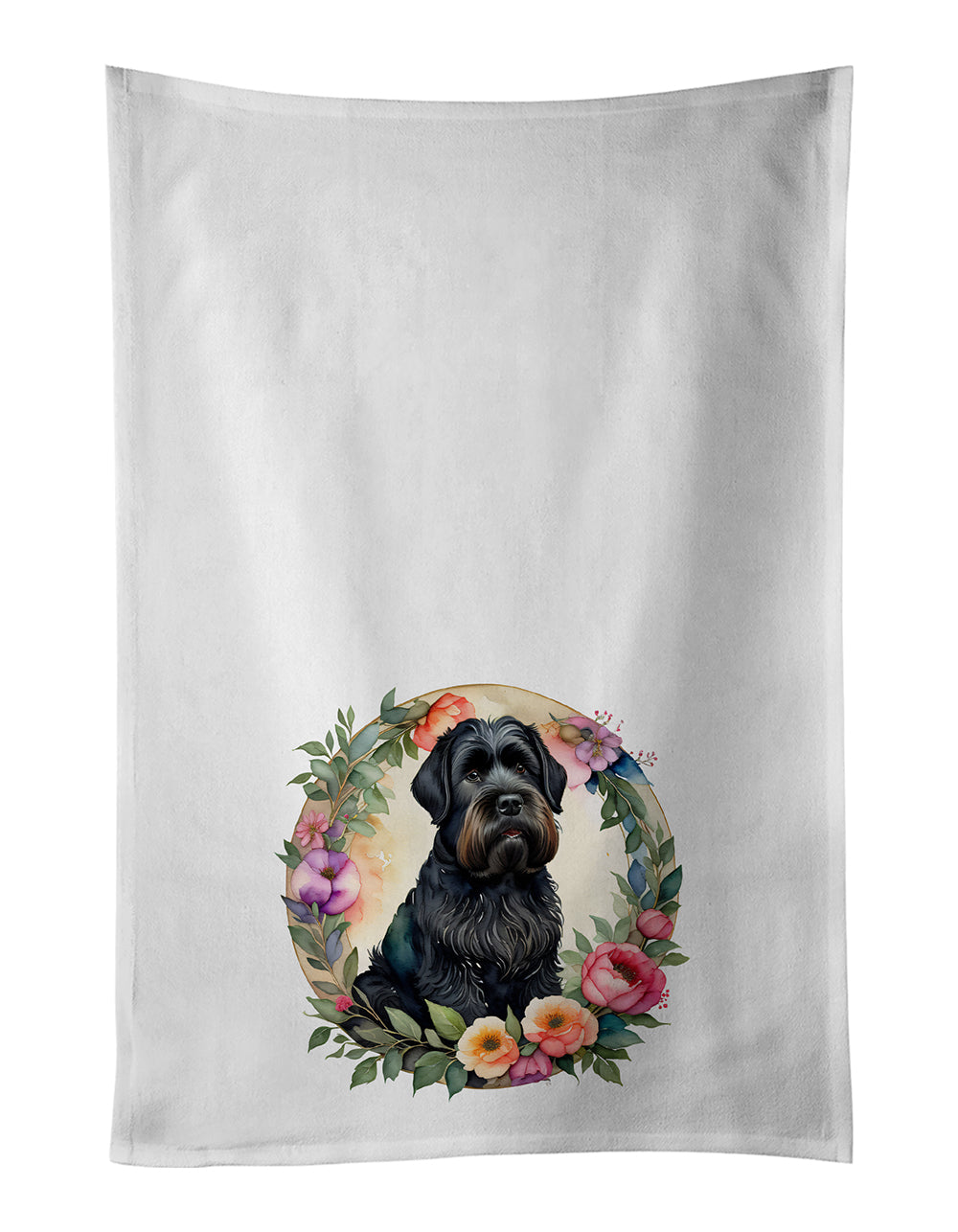 Buy this Black Russian Terrier and Flowers Kitchen Towel Set of 2