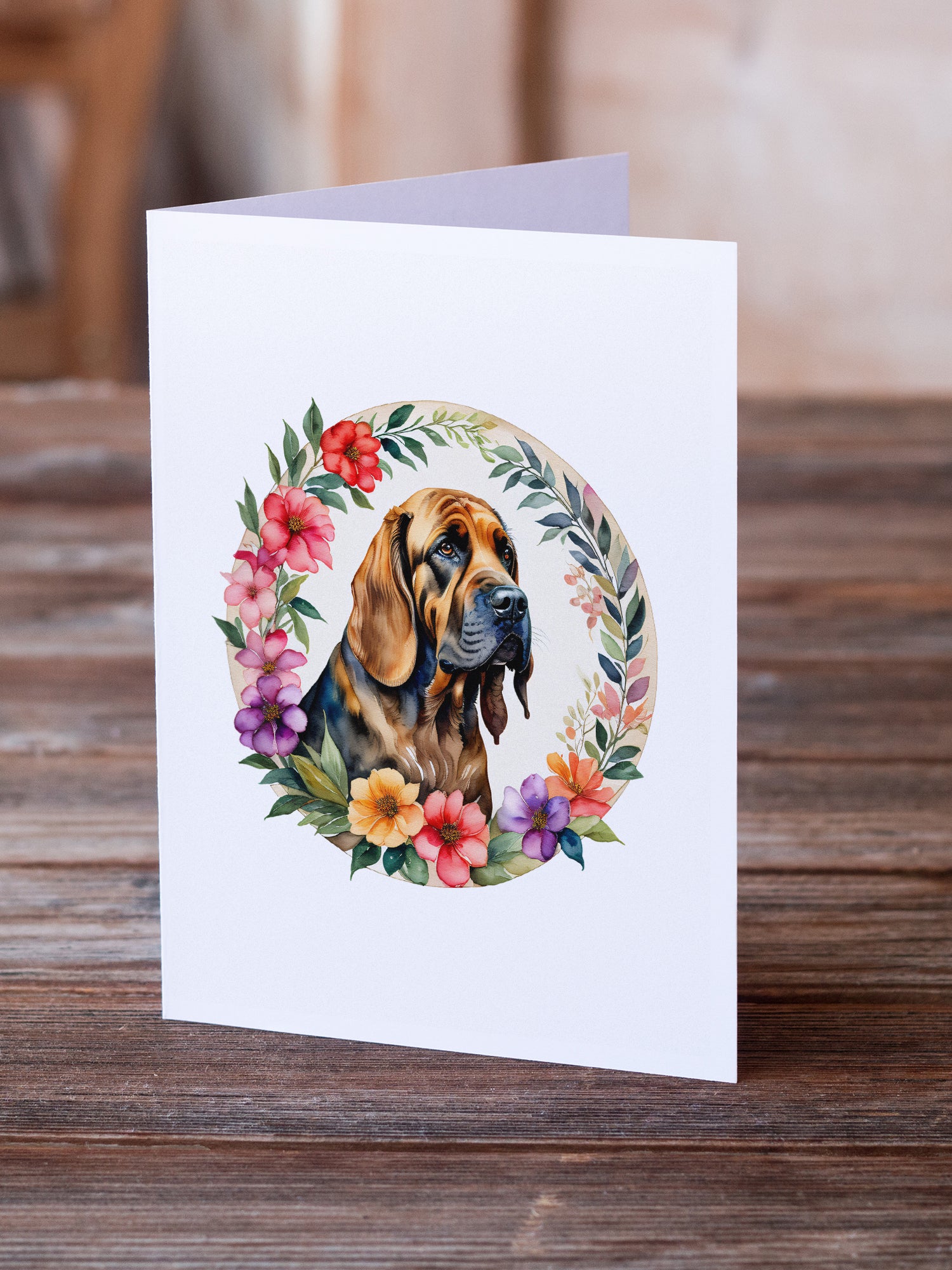 Buy this Bloodhound and Flowers Greeting Cards and Envelopes Pack of 8
