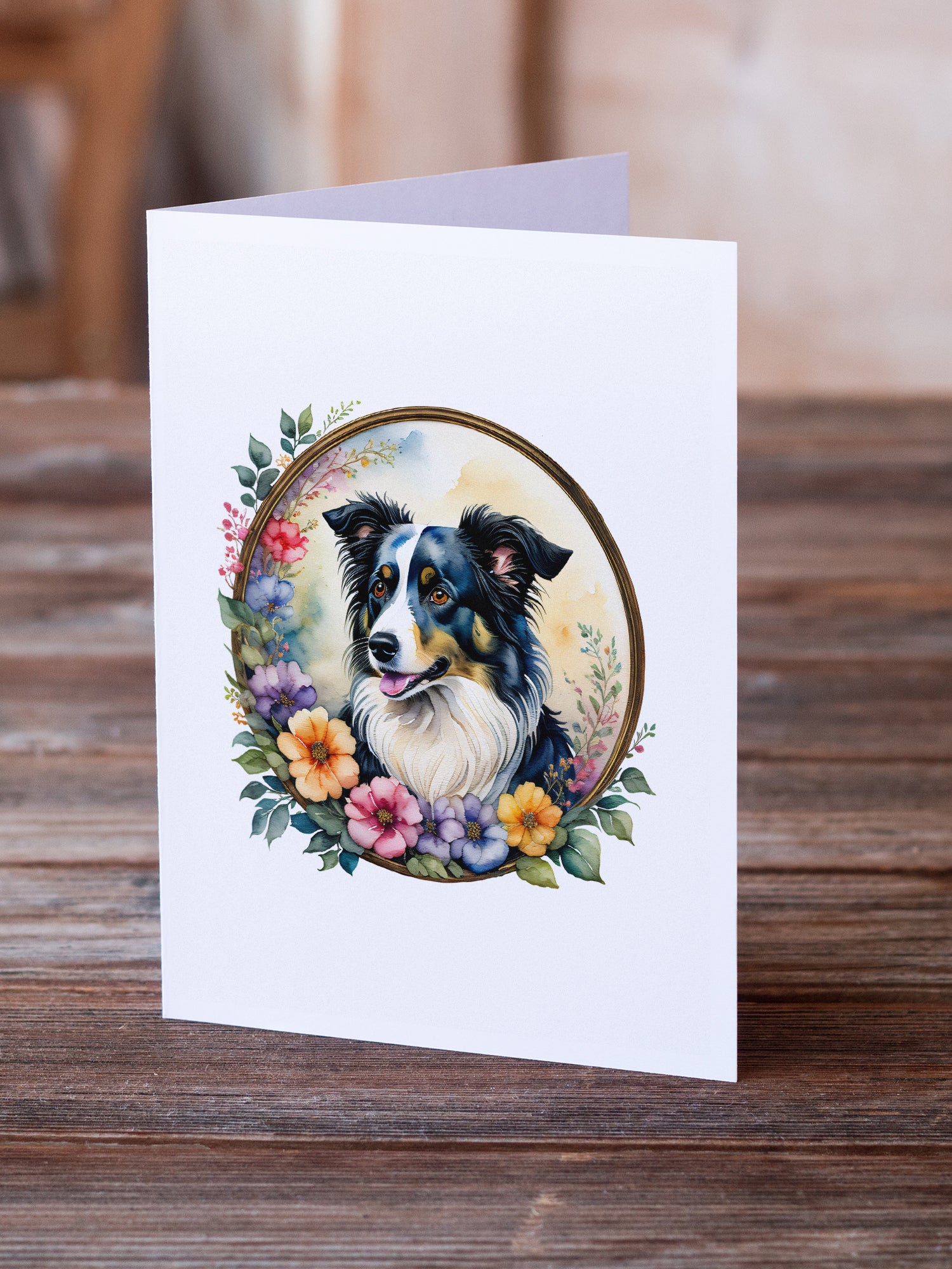 Buy this Border Collie and Flowers Greeting Cards and Envelopes Pack of 8