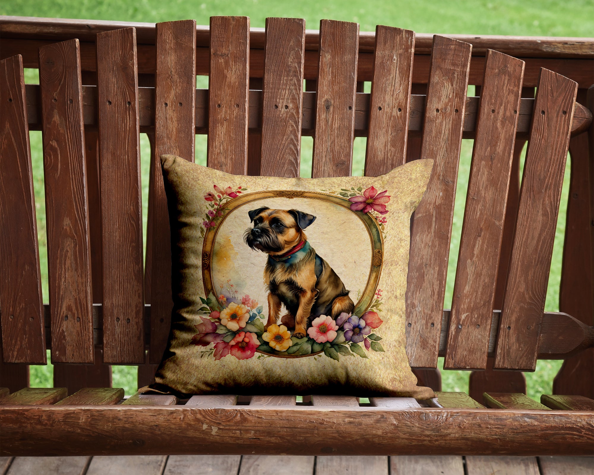 Buy this Border Terrier and Flowers Fabric Decorative Pillow