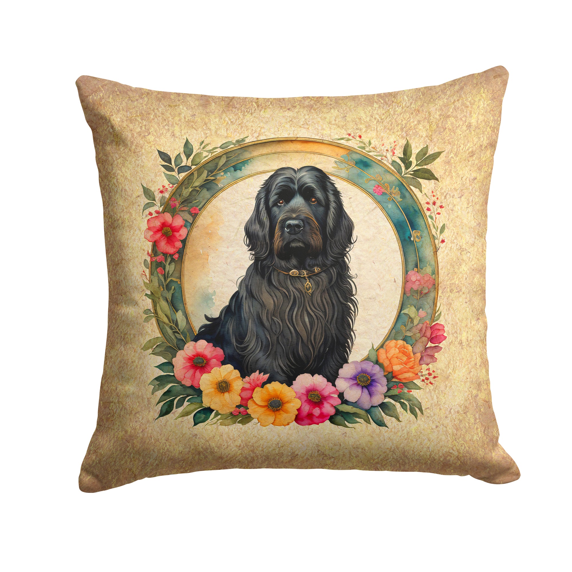 Buy this Briard and Flowers Fabric Decorative Pillow