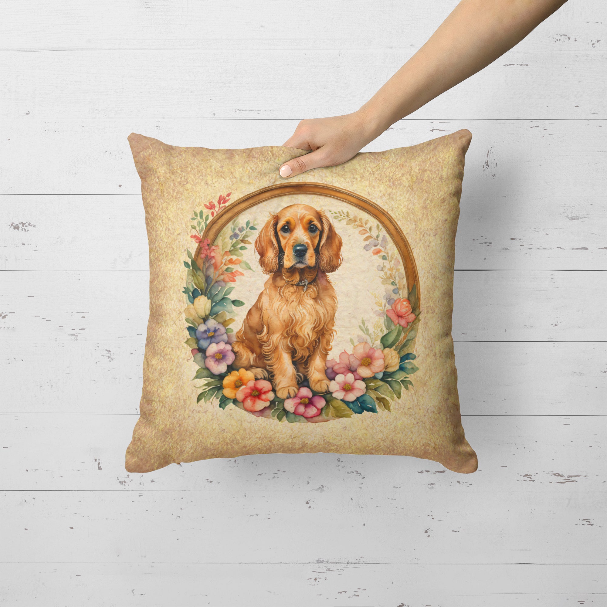 Buy this Cocker Spaniel and Flowers Fabric Decorative Pillow