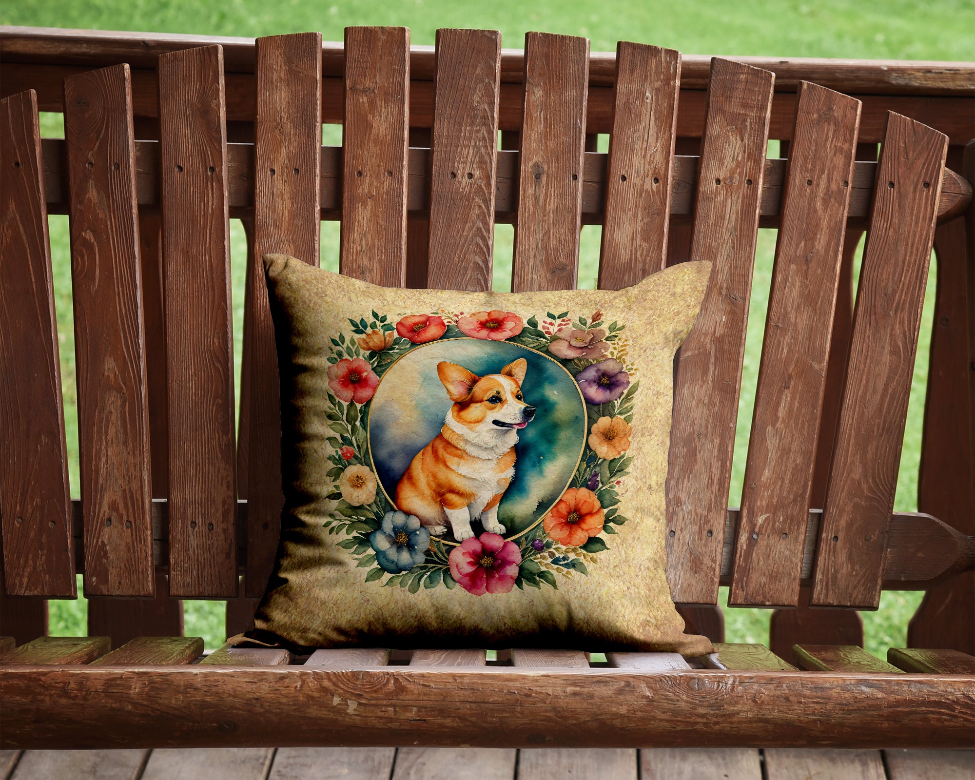 Buy this Corgi and Flowers Fabric Decorative Pillow