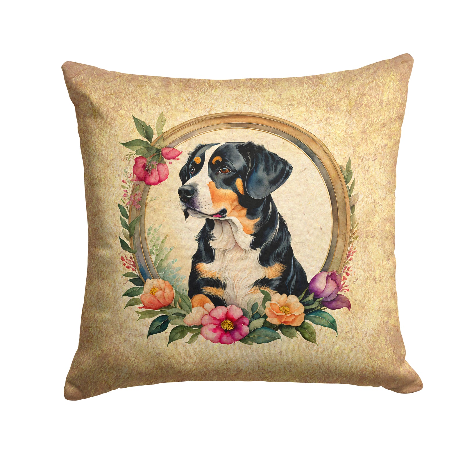 Buy this Entlebucher Mountain Dog and Flowers Fabric Decorative Pillow