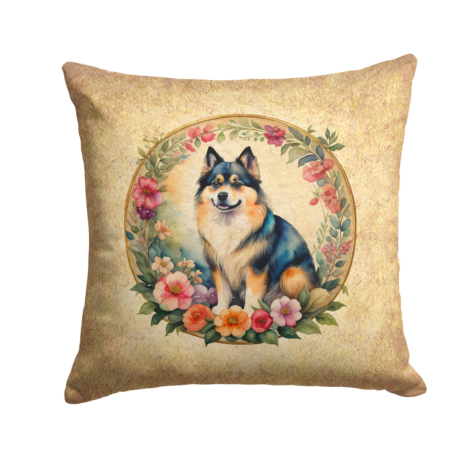 Buy this Finnish Lapphund and Flowers Fabric Decorative Pillow