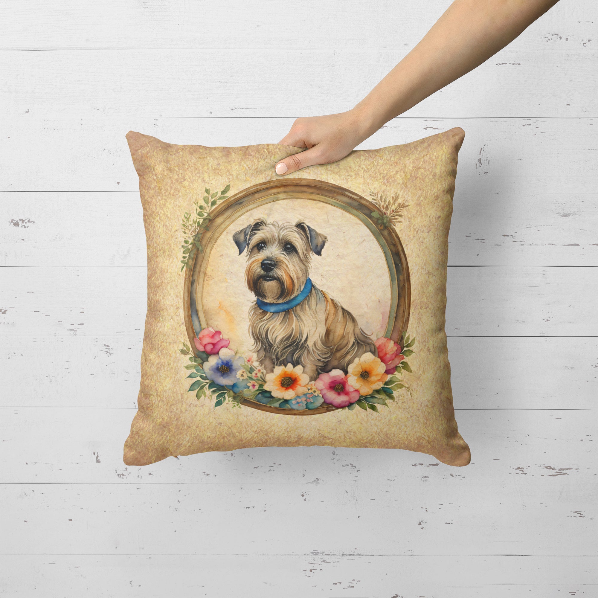 Buy this Glen of Imaal Terrier and Flowers Fabric Decorative Pillow
