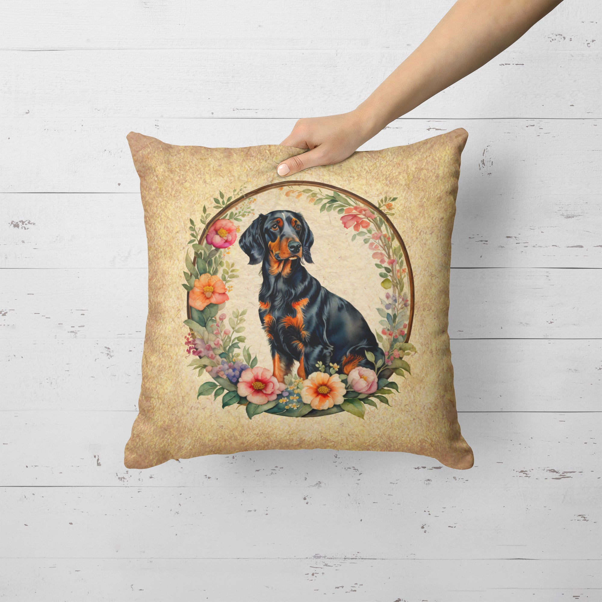 Buy this Gordon Setter and Flowers Fabric Decorative Pillow