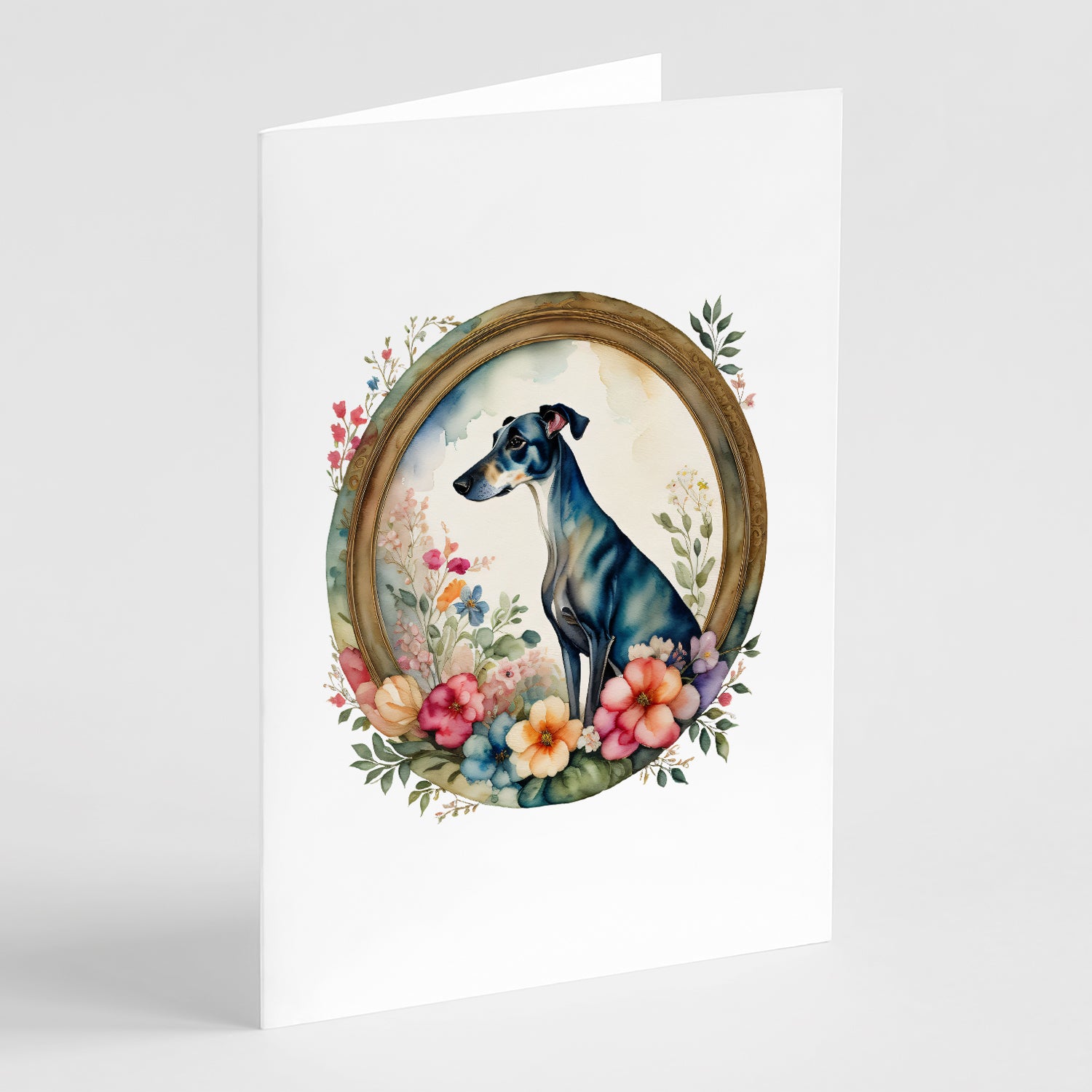 Buy this Greyhound and Flowers Greeting Cards and Envelopes Pack of 8