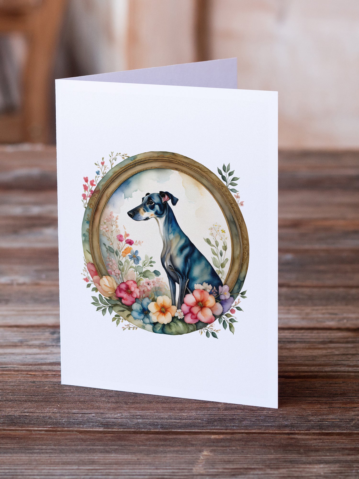 Buy this Greyhound and Flowers Greeting Cards and Envelopes Pack of 8