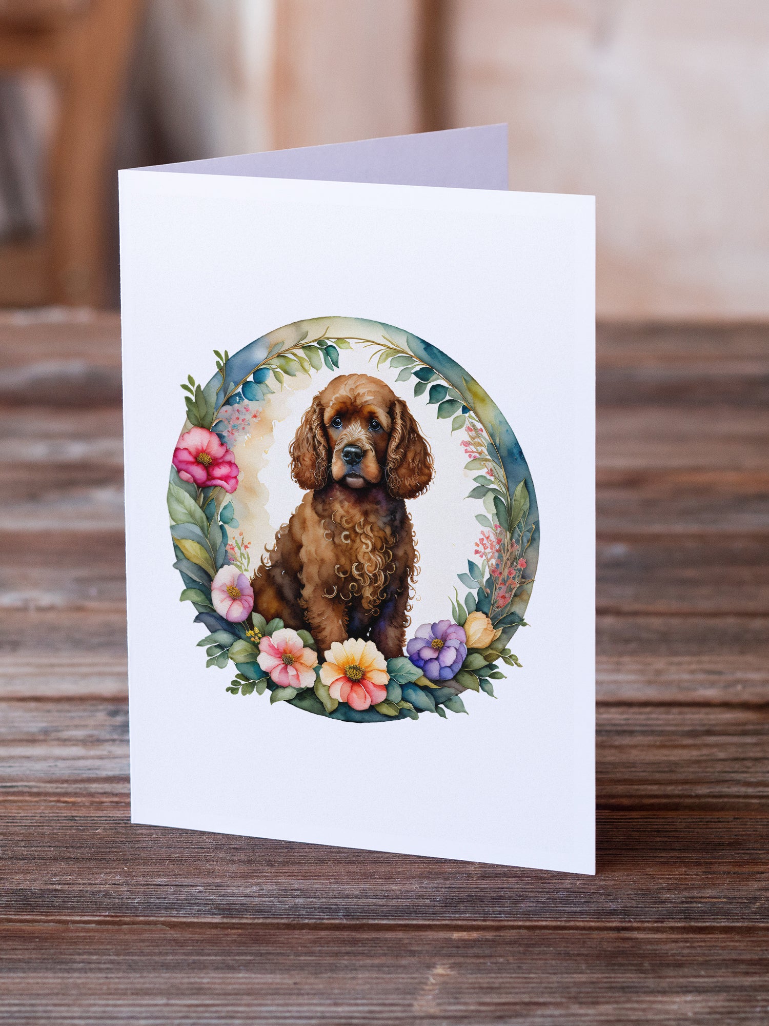 Buy this Irish Water Spaniel and Flowers Greeting Cards and Envelopes Pack of 8