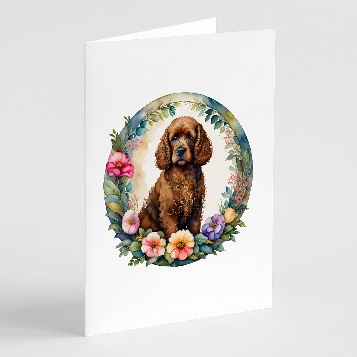Buy this Irish Water Spaniel and Flowers Greeting Cards and Envelopes Pack of 8