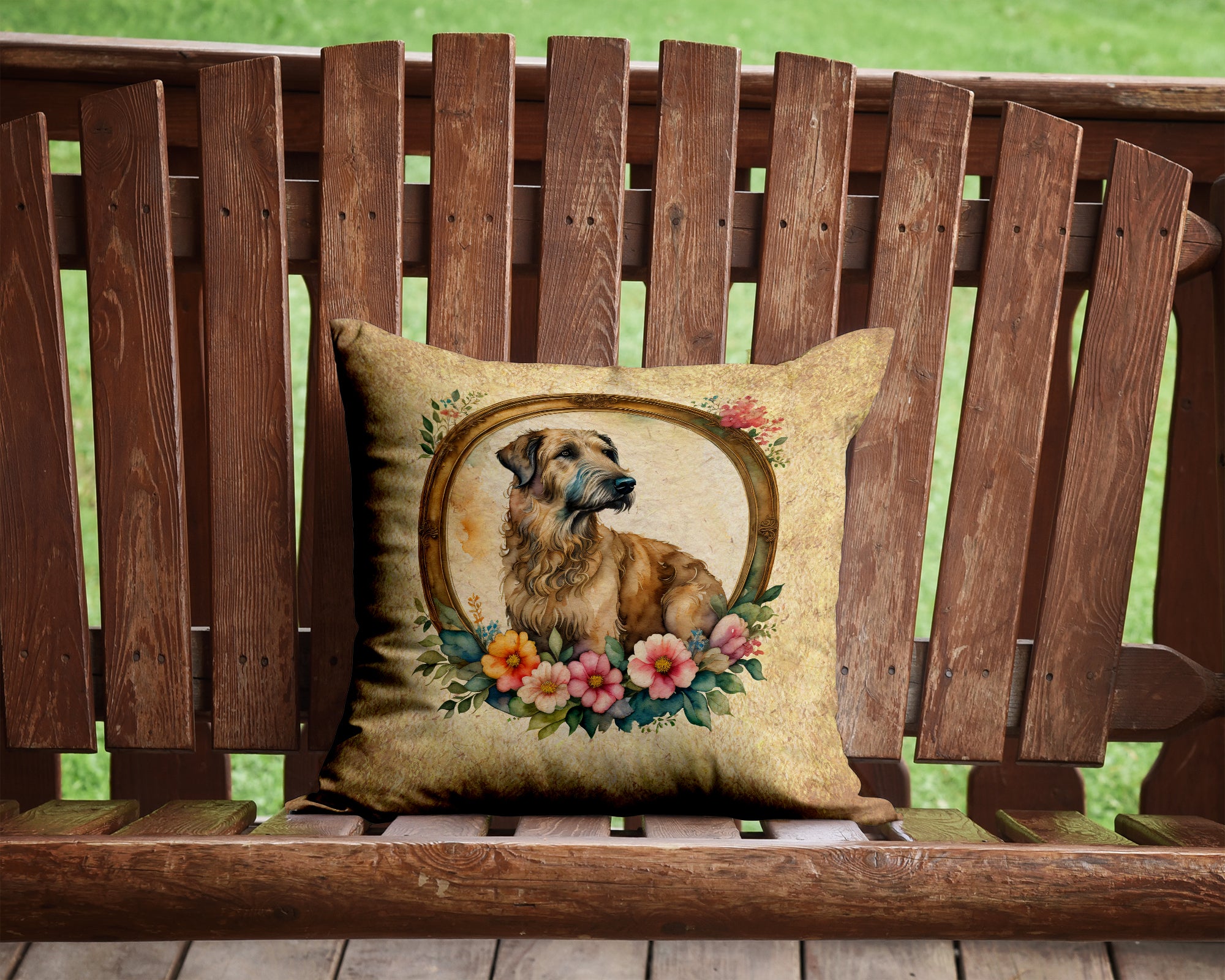 Buy this Irish Wolfhound and Flowers Fabric Decorative Pillow