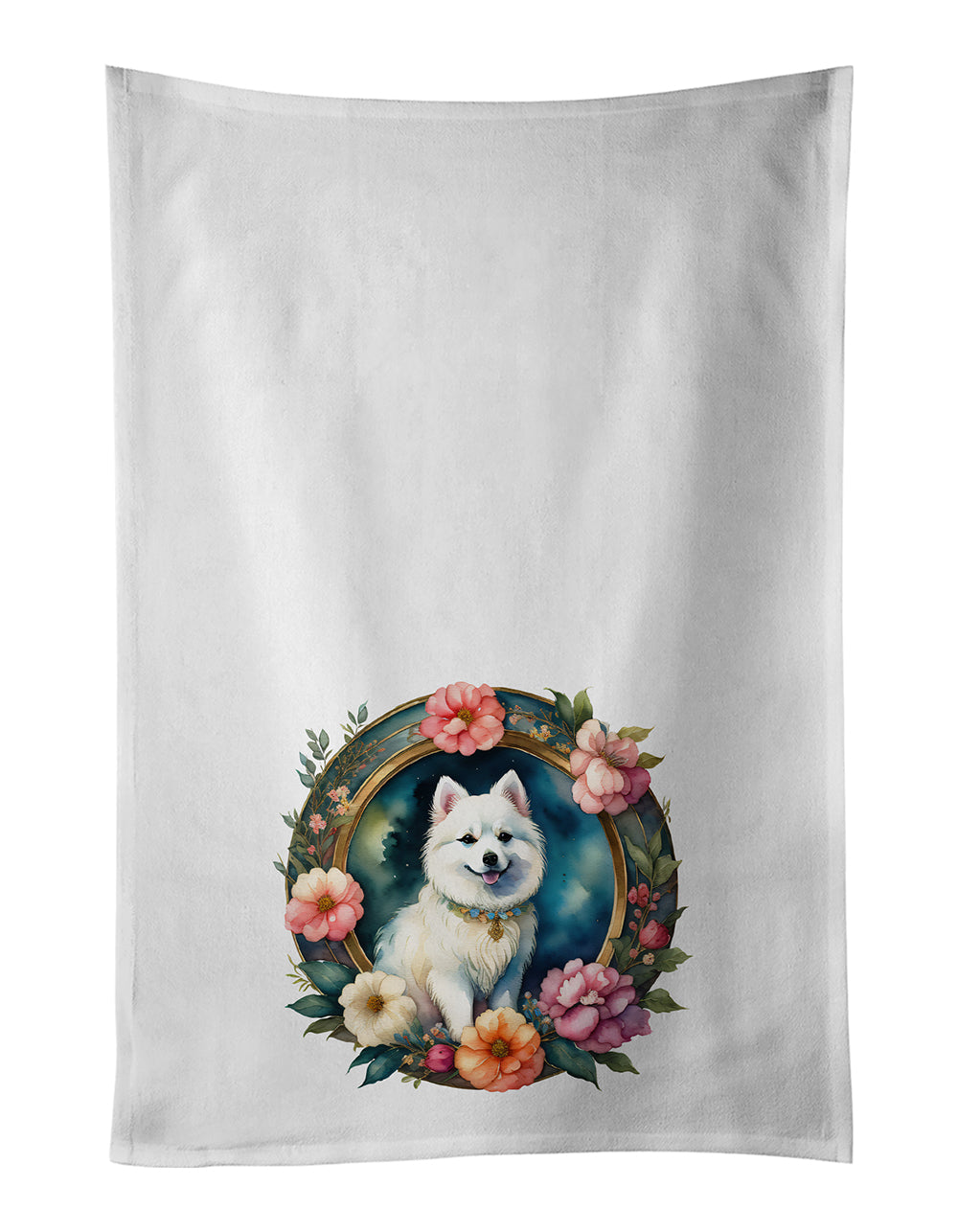 Buy this Japanese Spitz and Flowers Kitchen Towel Set of 2