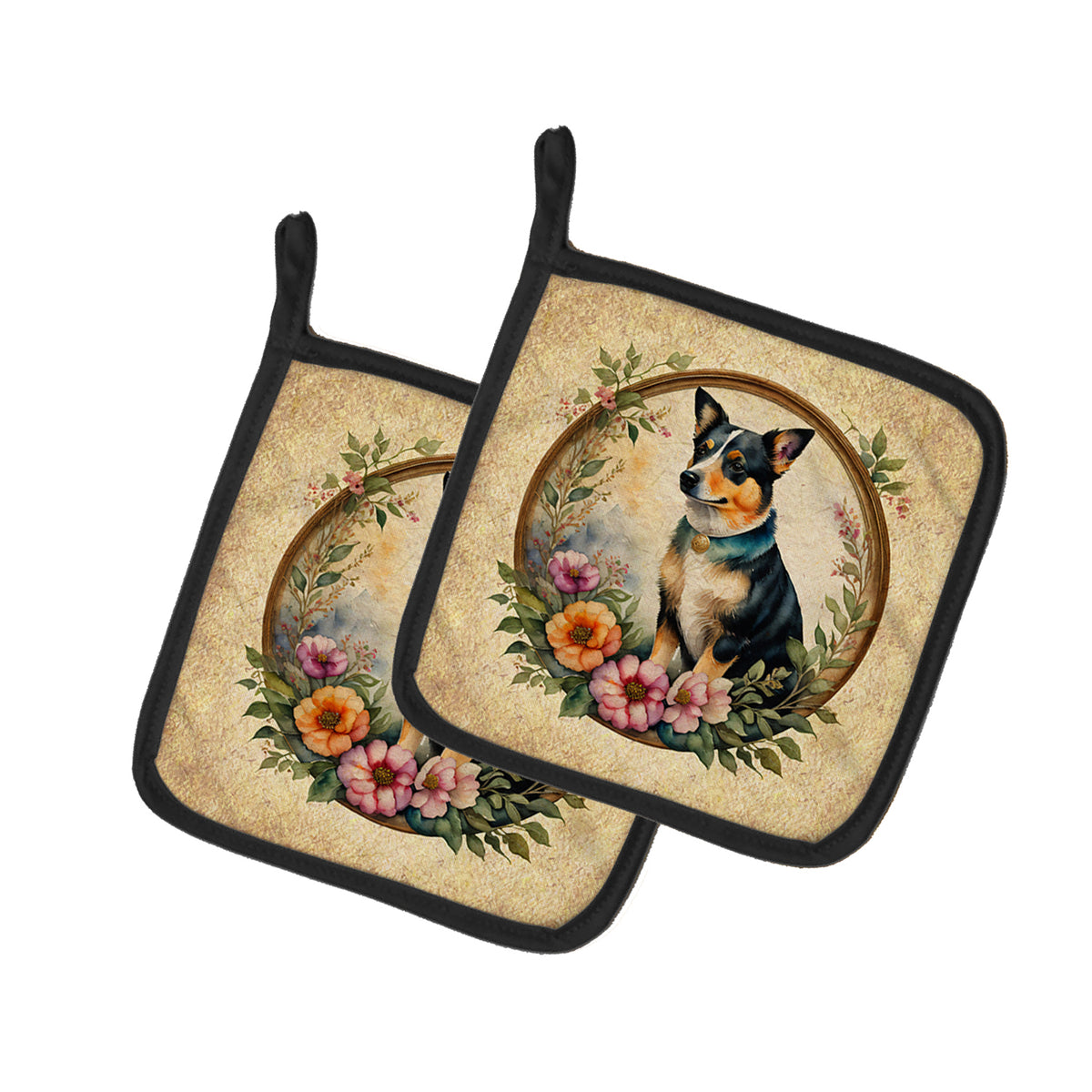 Buy this Lancashire Heeler and Flowers Pair of Pot Holders