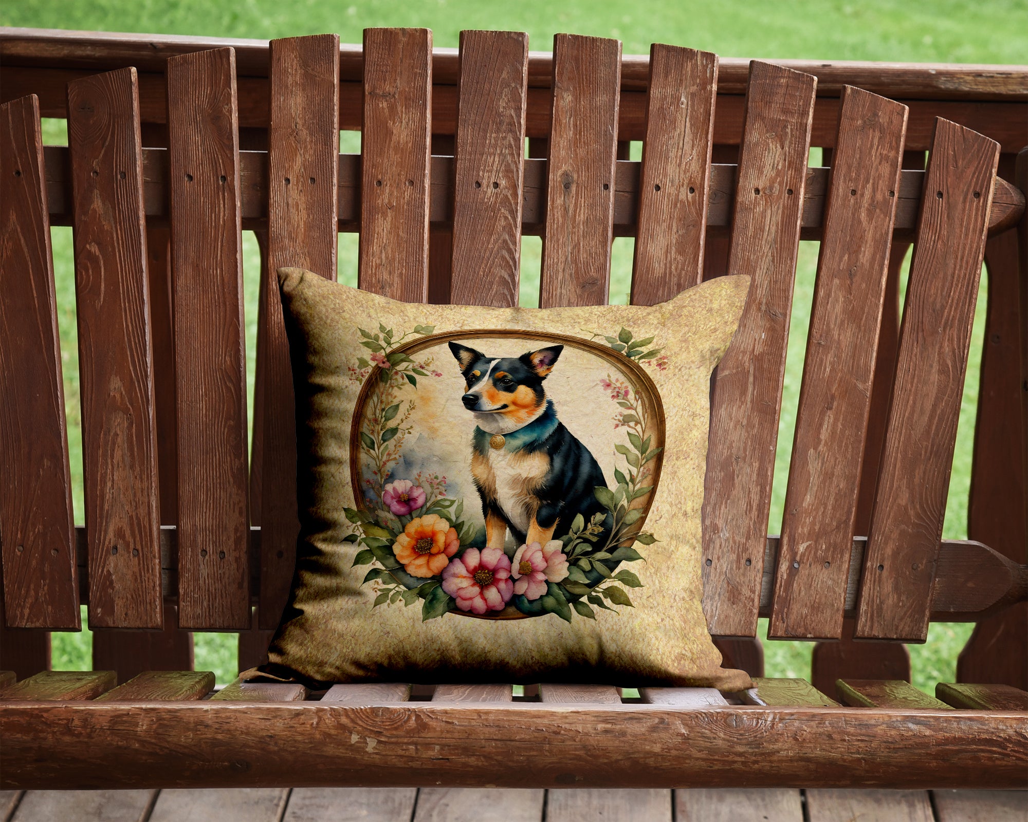 Buy this Lancashire Heeler and Flowers Fabric Decorative Pillow